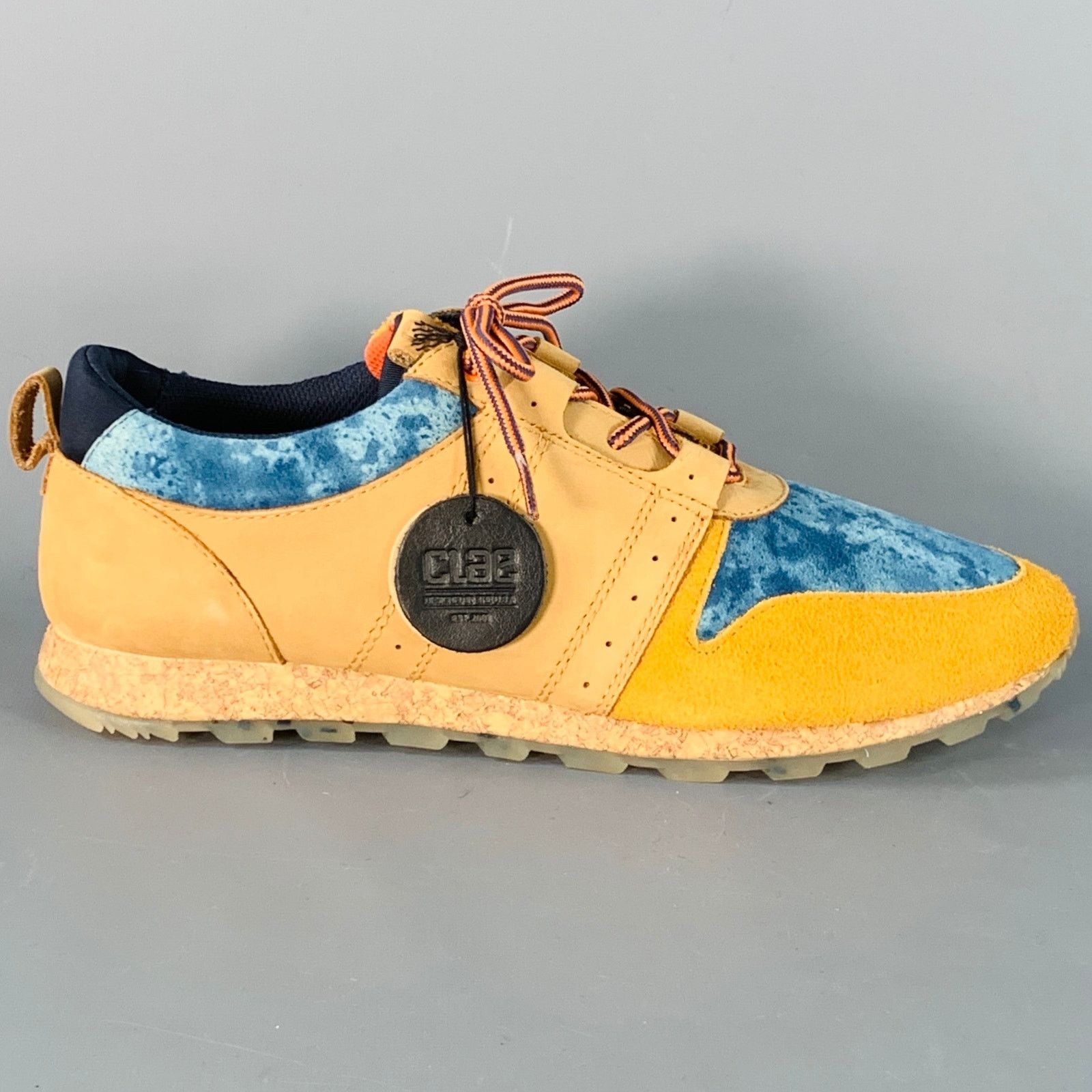 CLAE Mills Tan Blue Leather Marbled Color Block Lace-Up Sneakers Size US 9.5 / EU 42-43 - 2 Thumbnail