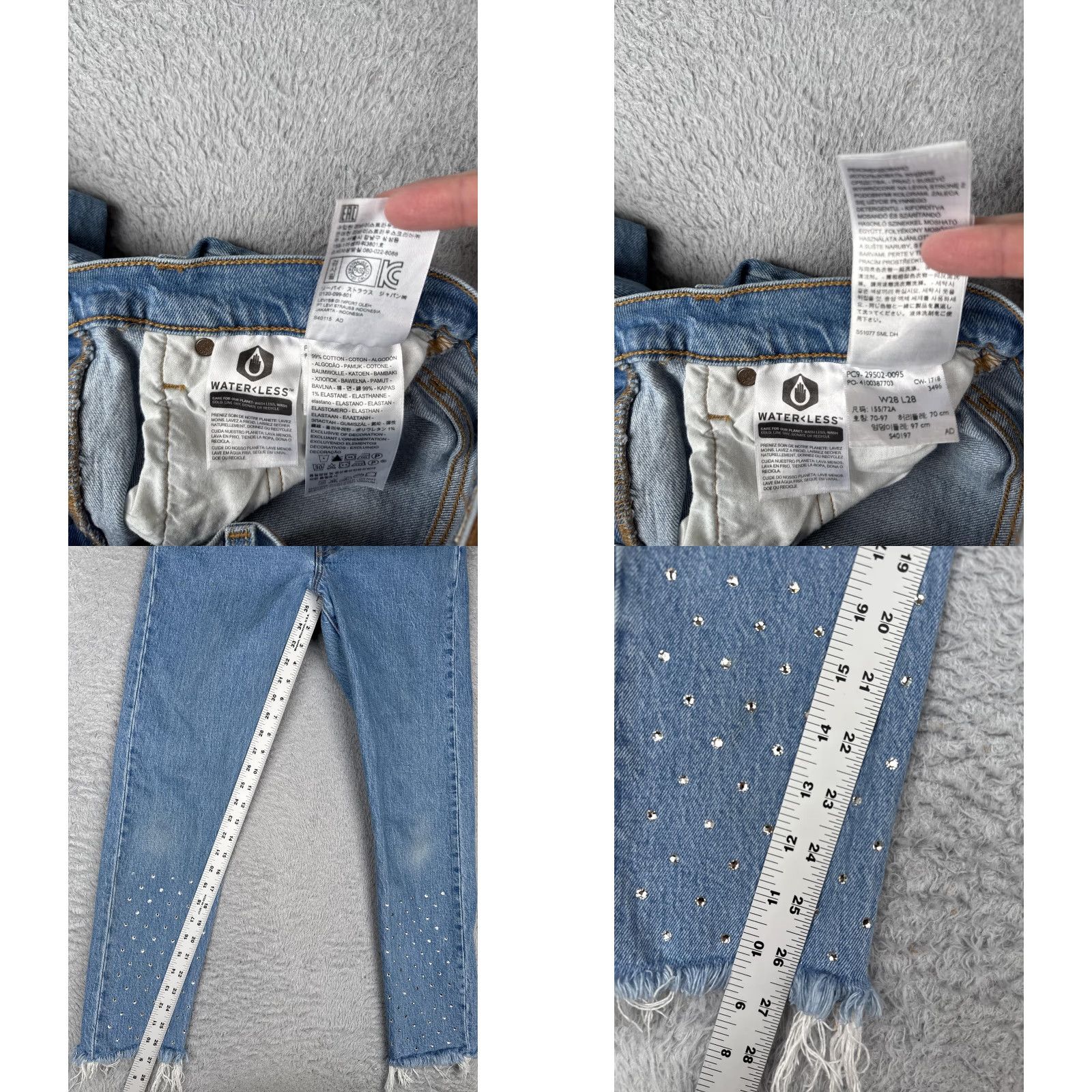 Levi's Levis Jeans Womens 28x28 Blue Denim Premium 501 Skinny Jeweled Mid Rise Cotton Blend Spandex Size 28" / US 6 / IT 42 - 8 Thumbnail