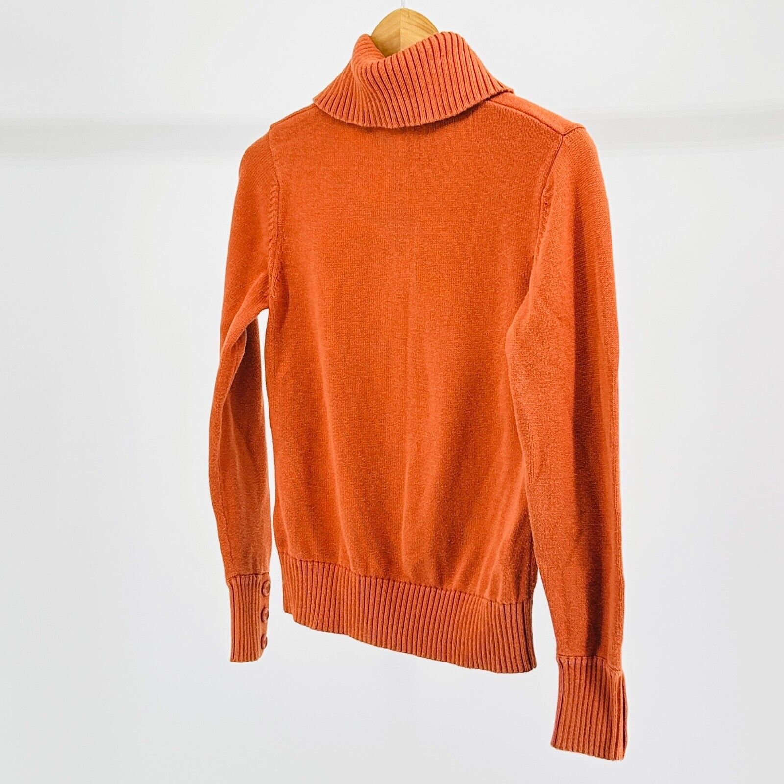 Vintage August Silk Burnt Orange 100% Cotton Half Button Turtleneck Size M / US 6-8 / IT 42-44 - 4 Thumbnail