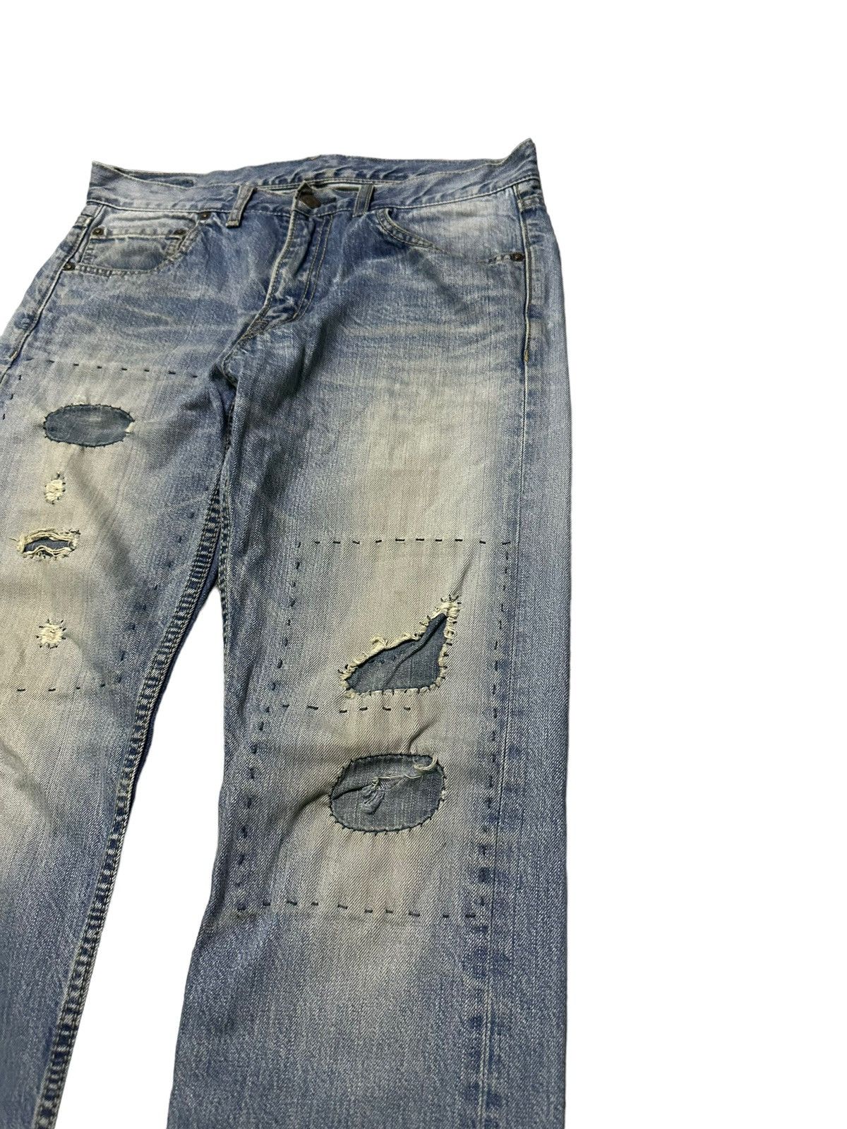 Blue Blue Japan H.R market blue blue sashiko boro blue denim jeans Size US 32 / EU 48 - 3 Thumbnail