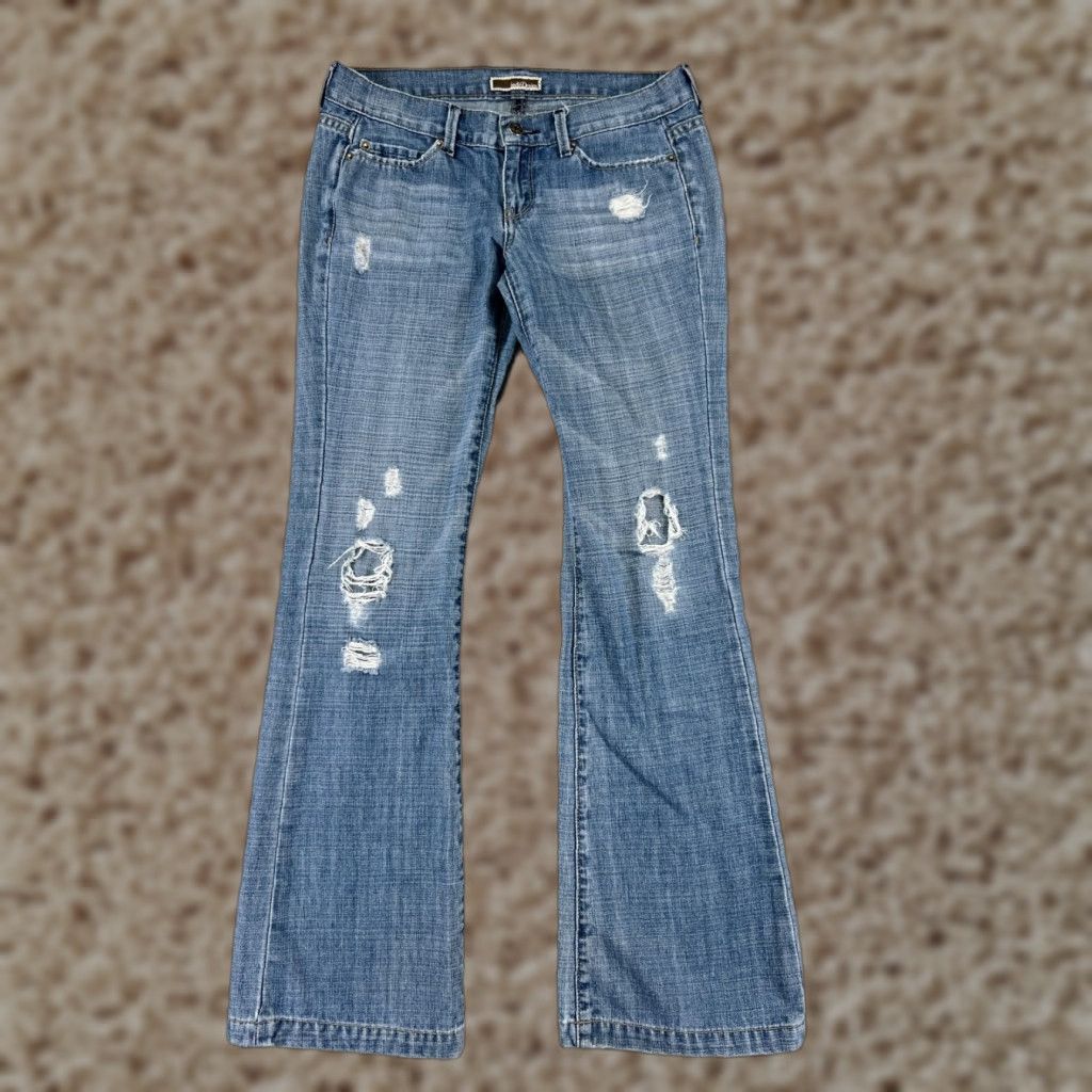 Vintage Shyanne Jeans Womens 29 Blue Denim Flared Low Rise Distressed 29x30 Pants Regular Jeans Womens Boys Girls Mens Size 29" - 1 Thumbnail