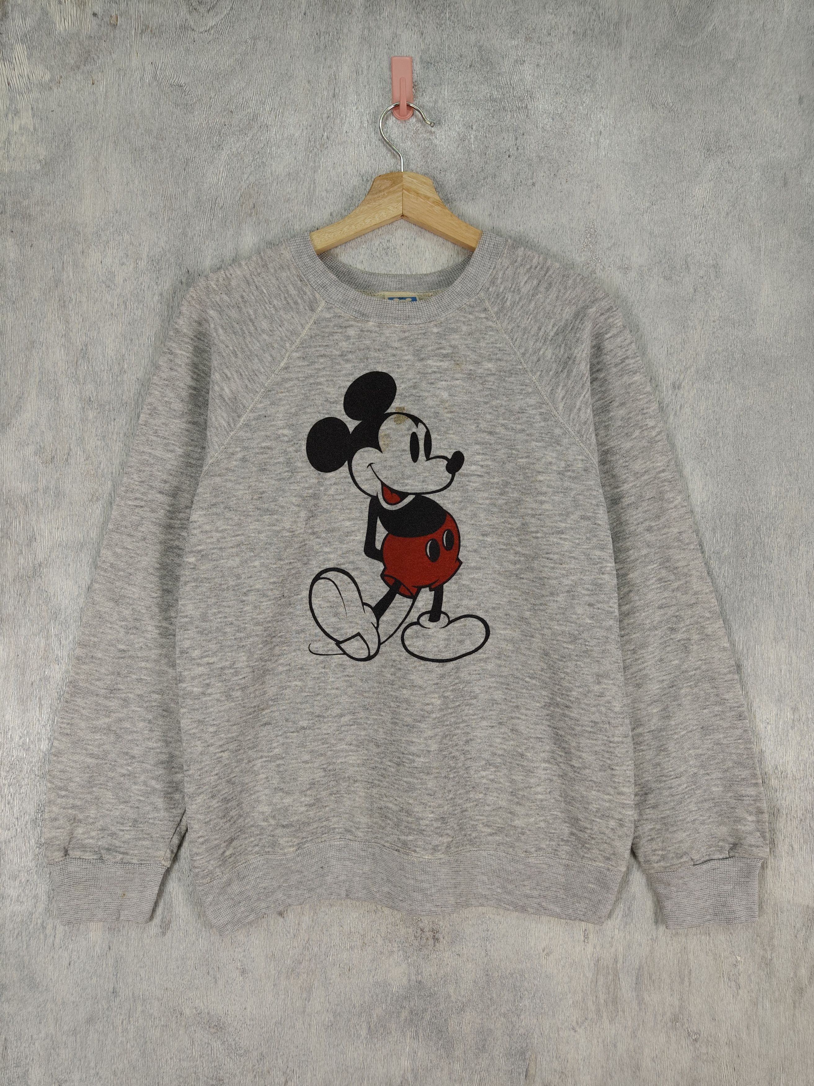 image of Vintage Disney Mickey Mouse Sweatshirt in Grey, Men's (Size Large)