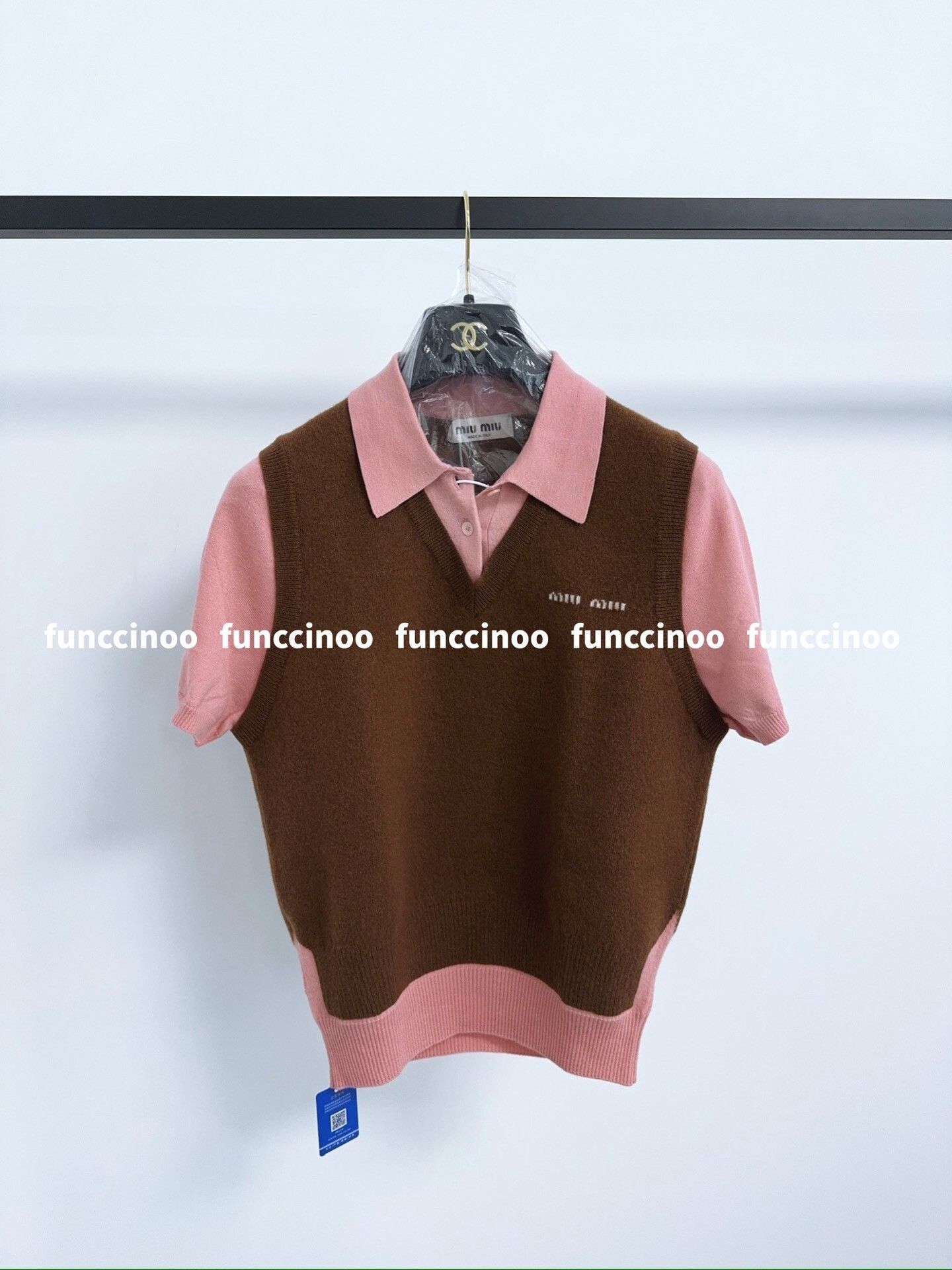 Miu Miu Miu Miu Brown Pink Color-Blocked Knit Polo Top Size S / US 4 / IT 40 - 1 Thumbnail