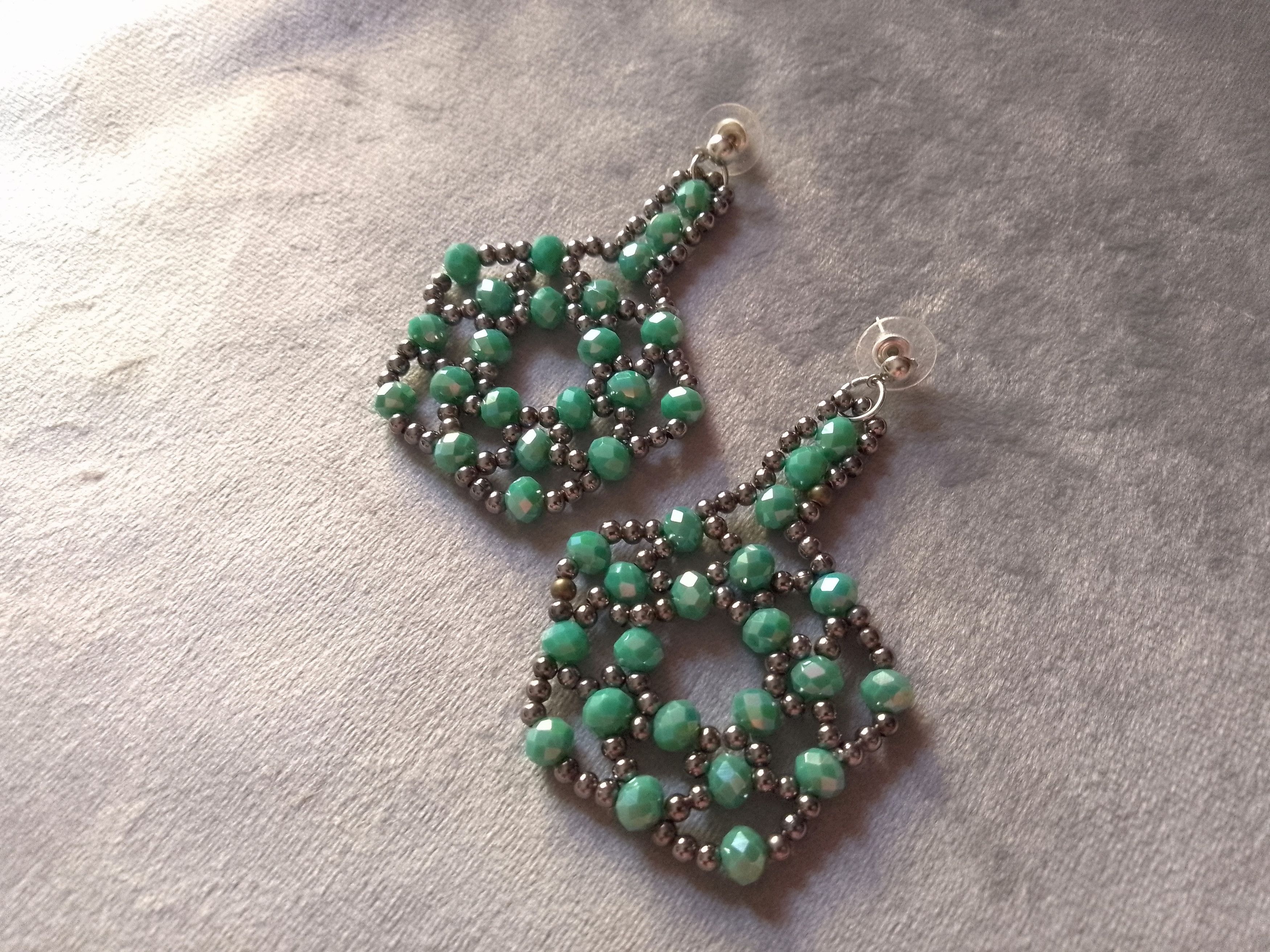Handmade Earrings Long Turquoise Crystal Brass Geometrical Elegant Size ONE SIZE - 1 Thumbnail