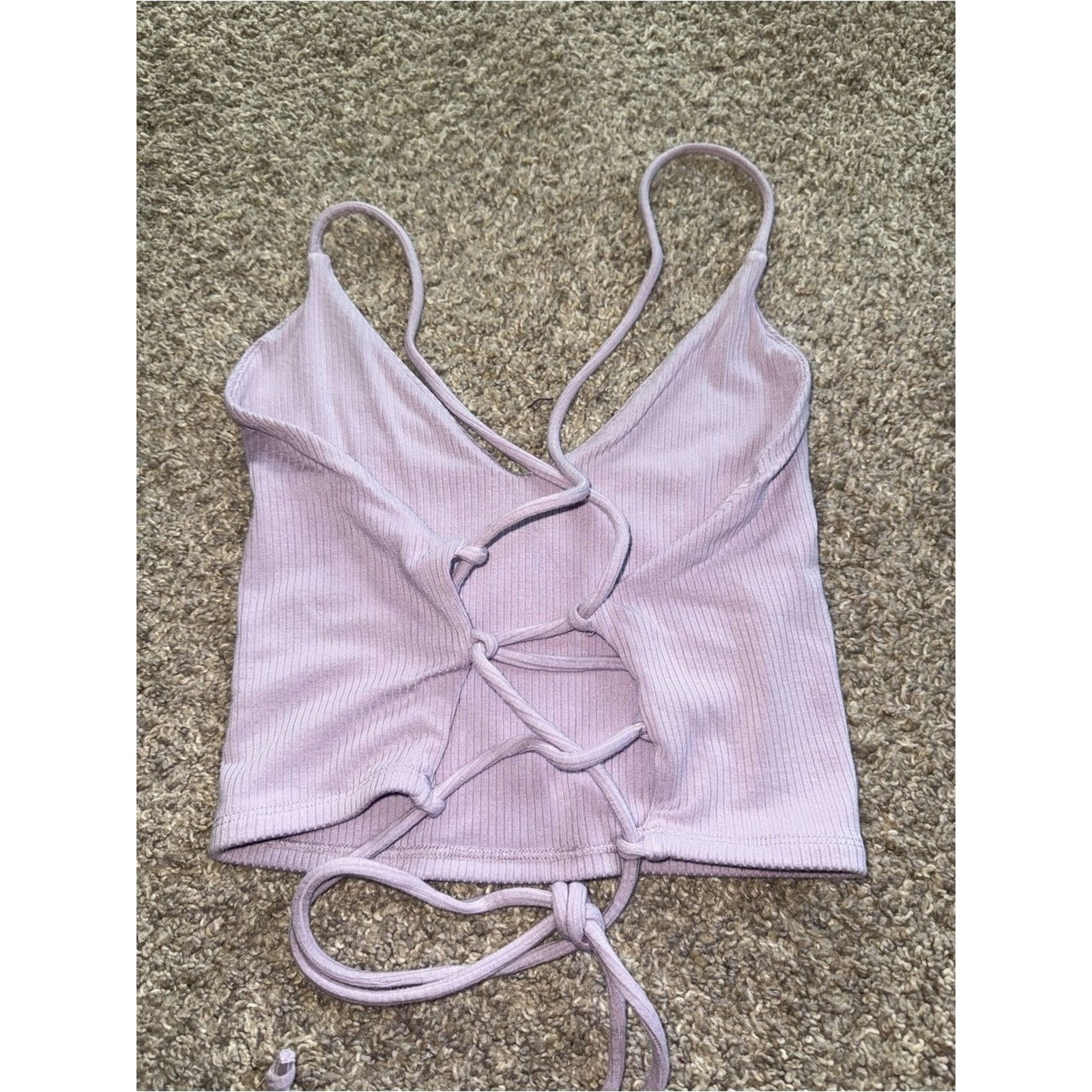 Garage Garage - Ribbed Tie Back Cami Crop Top - M, Lavender Size M / US 6-8 / IT 42-44 - 2 Thumbnail