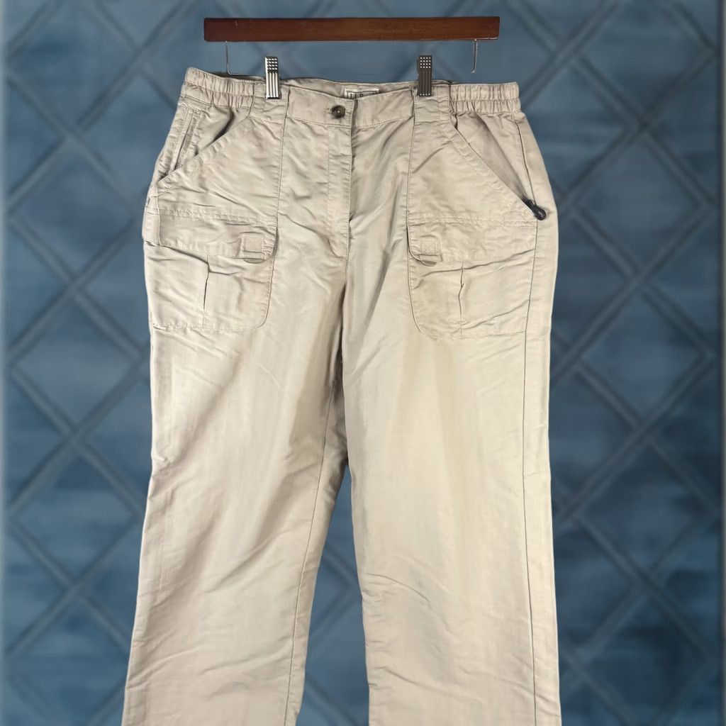 Vintage L.L. Bean Cargo Pants Mens Large Beige Nylon Elastic Waist Relaxed Fit Hiking Size US 33 - 1 Thumbnail