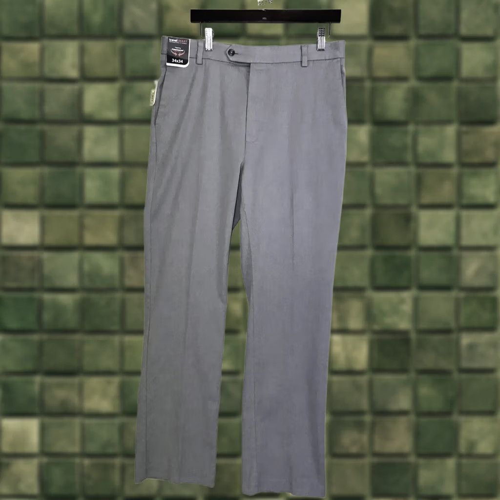 Roundtree & Yorke VINTAGE? Roundtree & Yorke Travel Smart Classic Fit Gray Straight Leg Stretch Mens Pants Size US 34 / EU 50 - 1 Thumbnail