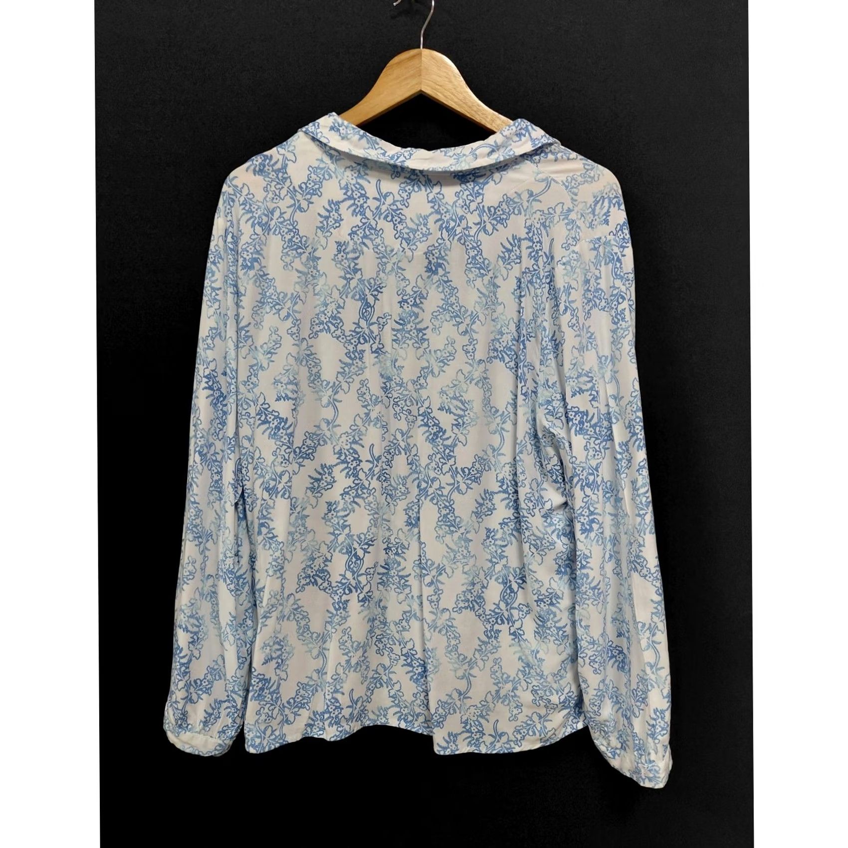 Vintage d&co Denim Blue Floral Blouse Long Sleeve Collared Women Size XL Size XL / US 12-14 / IT 48-50 - 2 Thumbnail