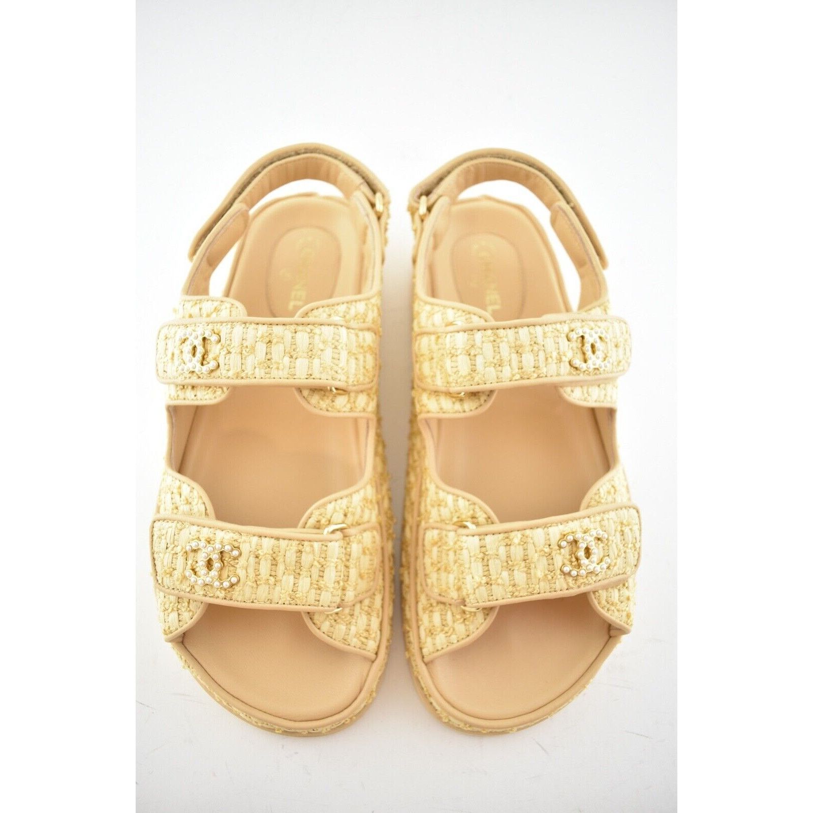Chanel Chanel 21C Beige Raffia Pearl CC Logo Mule Slide Strap Flat Size US 6.5 / IT 36.5 - 7 Thumbnail