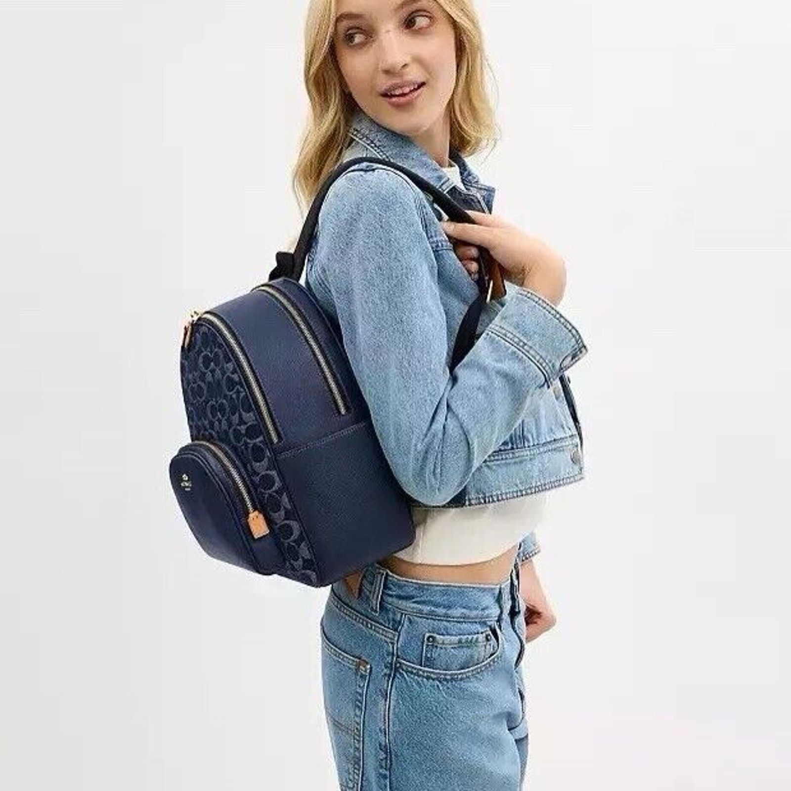 Coach NWT LIMITED Coach Denim Court Backpack Signature Canvas Size ONE SIZE - 6 Thumbnail