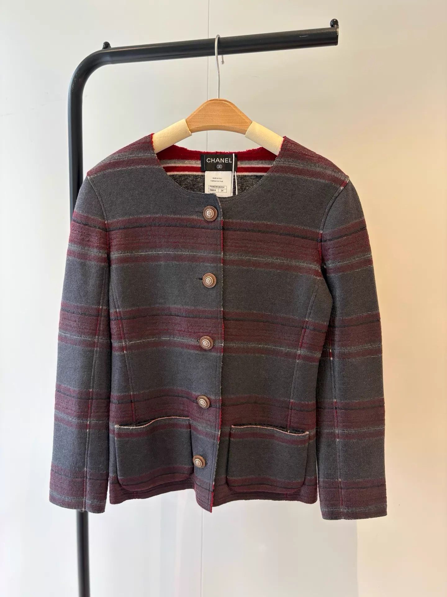 Chanel Chanel Mint Dark Gray Two - Tone Striped Wool Jacket Size 34 Size XS / US 0-2 / IT 36-38 - 1 Thumbnail