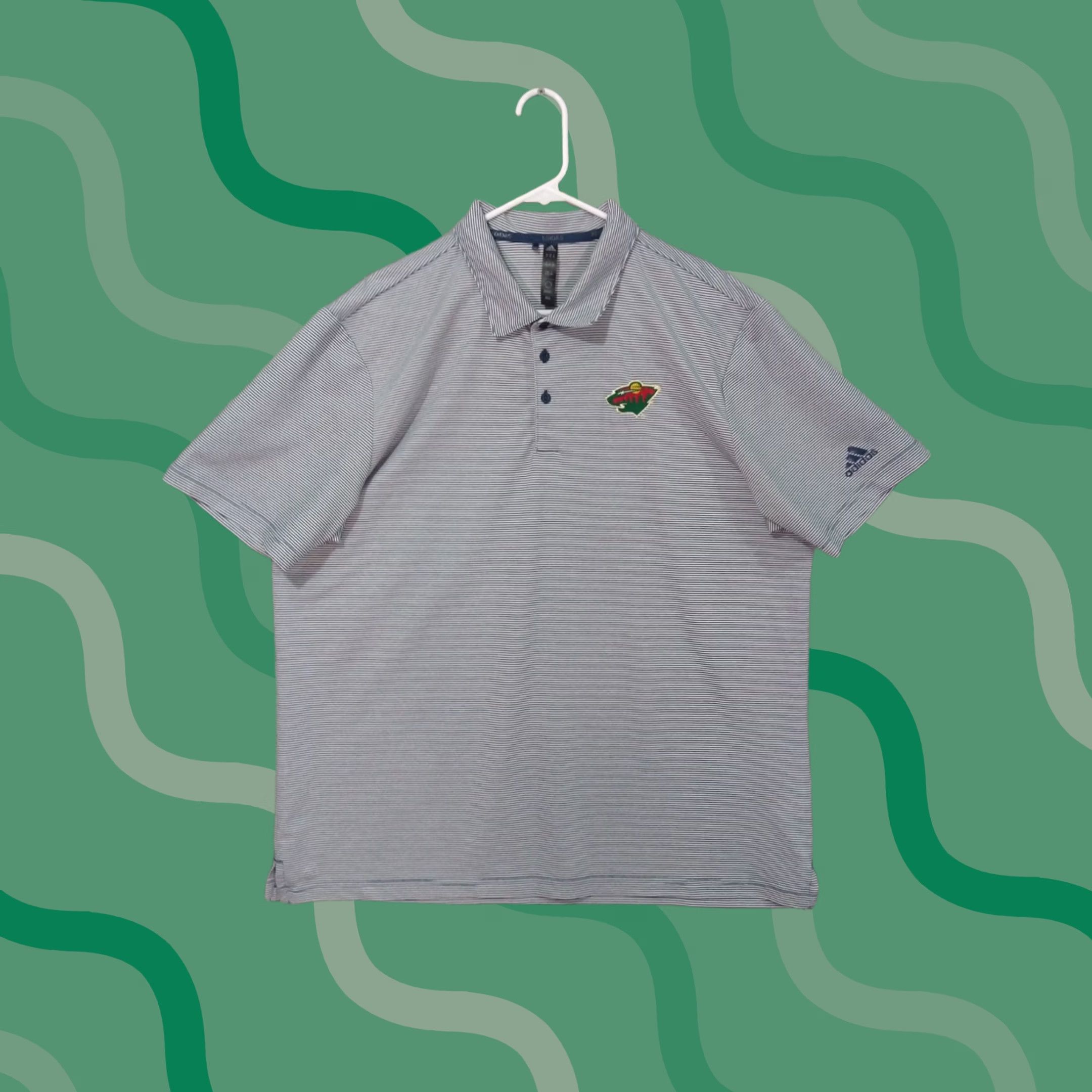 Adidas Adidas Shirt Mens XL Gray Striped Minnesota Wild Short Sleeve Ottoman Polo Size US XL / EU 56 / 4 - 1 Thumbnail