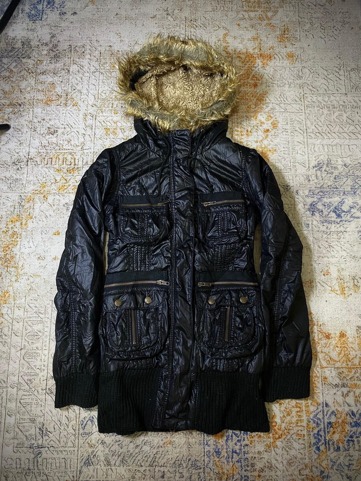 Japanese Brand 2000s HEAVEN AND EARTH GOTHIC PUNK MULTI POCKET FUR JACKET Size US M / EU 48-50 / 2 - 3 Thumbnail