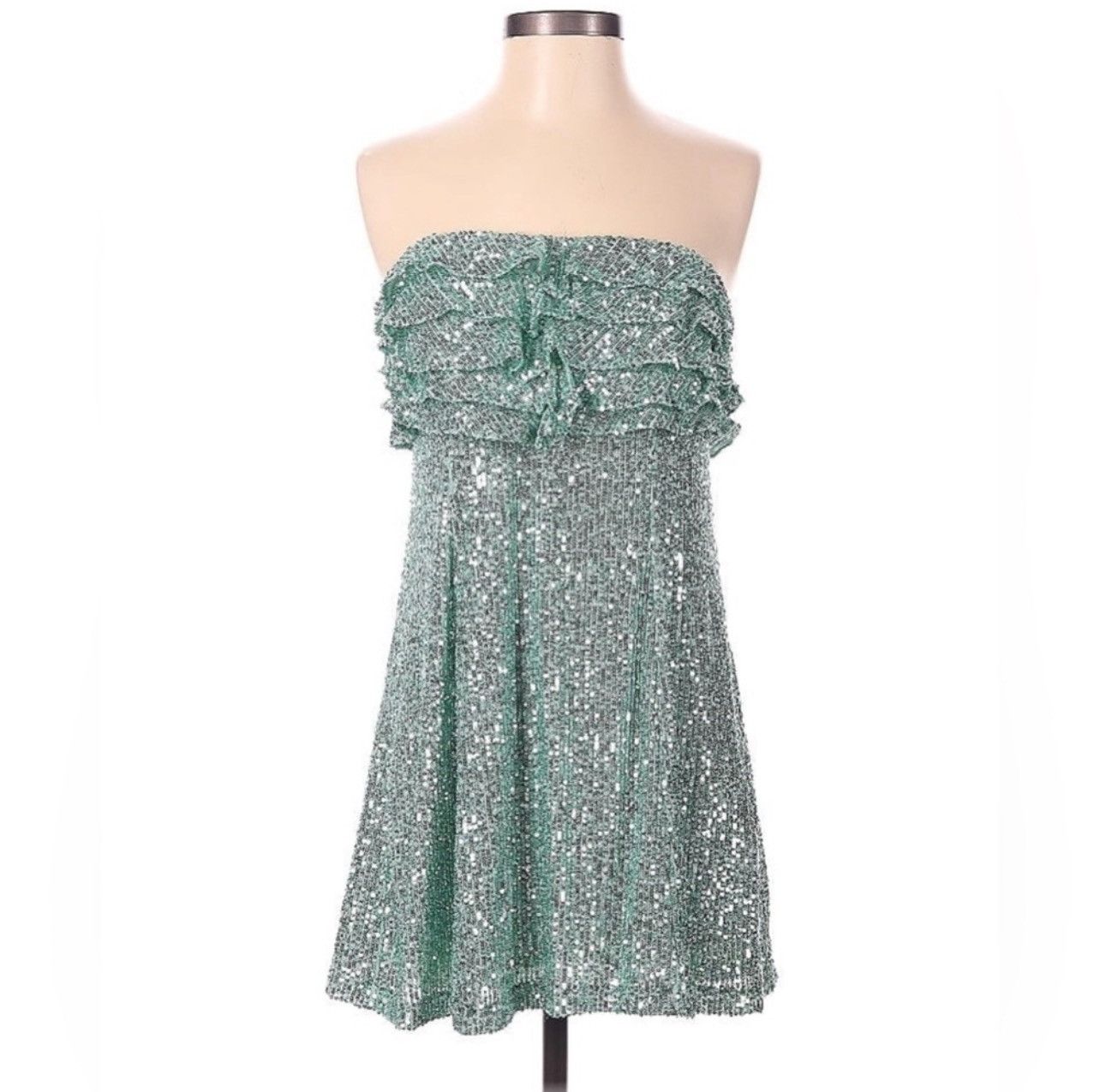 Free People FREE PEOPLE Frida Seafoam Green Sequin Ruffle Dress Size M / US 6-8 / IT 42-44 - 3 Thumbnail
