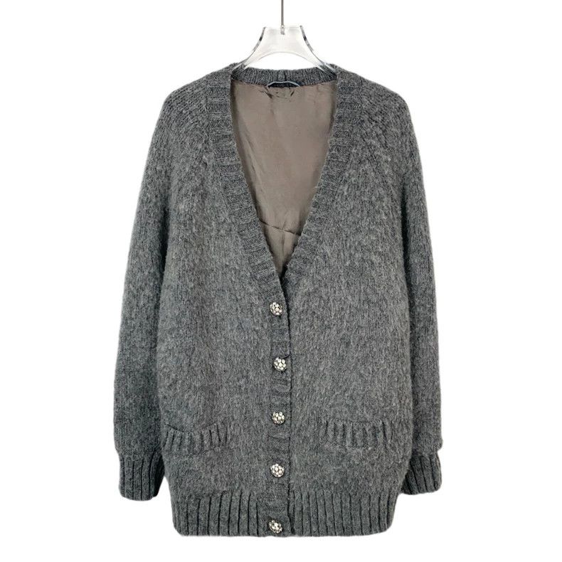Prada Prada Size 38 Gray diamond-button knitted cardigan jacket s Size US XXS / EU 40 - 1 Thumbnail
