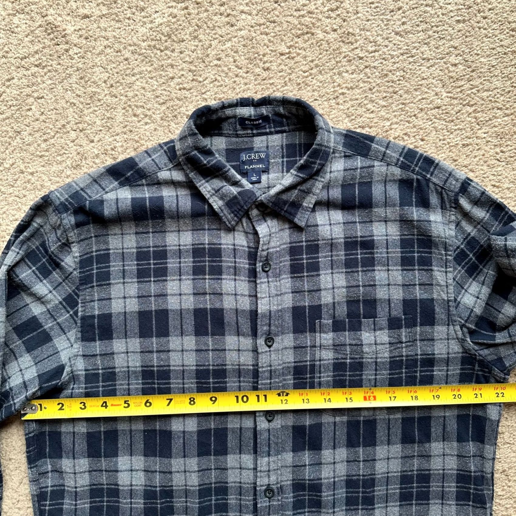J.Crew J.CREW Shirt Mens Large Classic Flannel Point Collar Long Sleeve Grey Checks Size US L / EU 52-54 / 3 - 6 Thumbnail