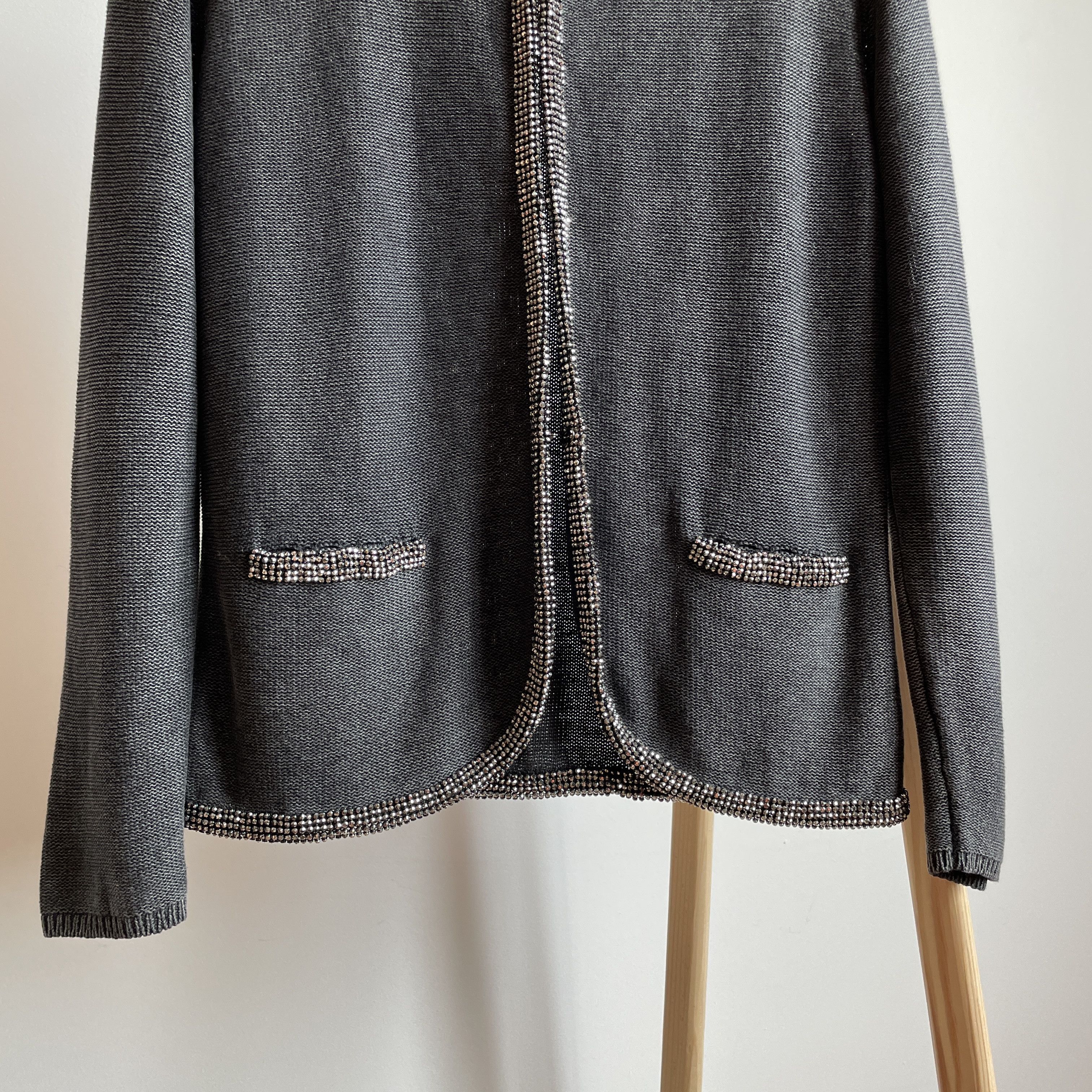Maje Maje E14 Friday Cotton/Linen Washed Grey Womens Cardigan Size M / US 6-8 / IT 42-44 - 4 Thumbnail