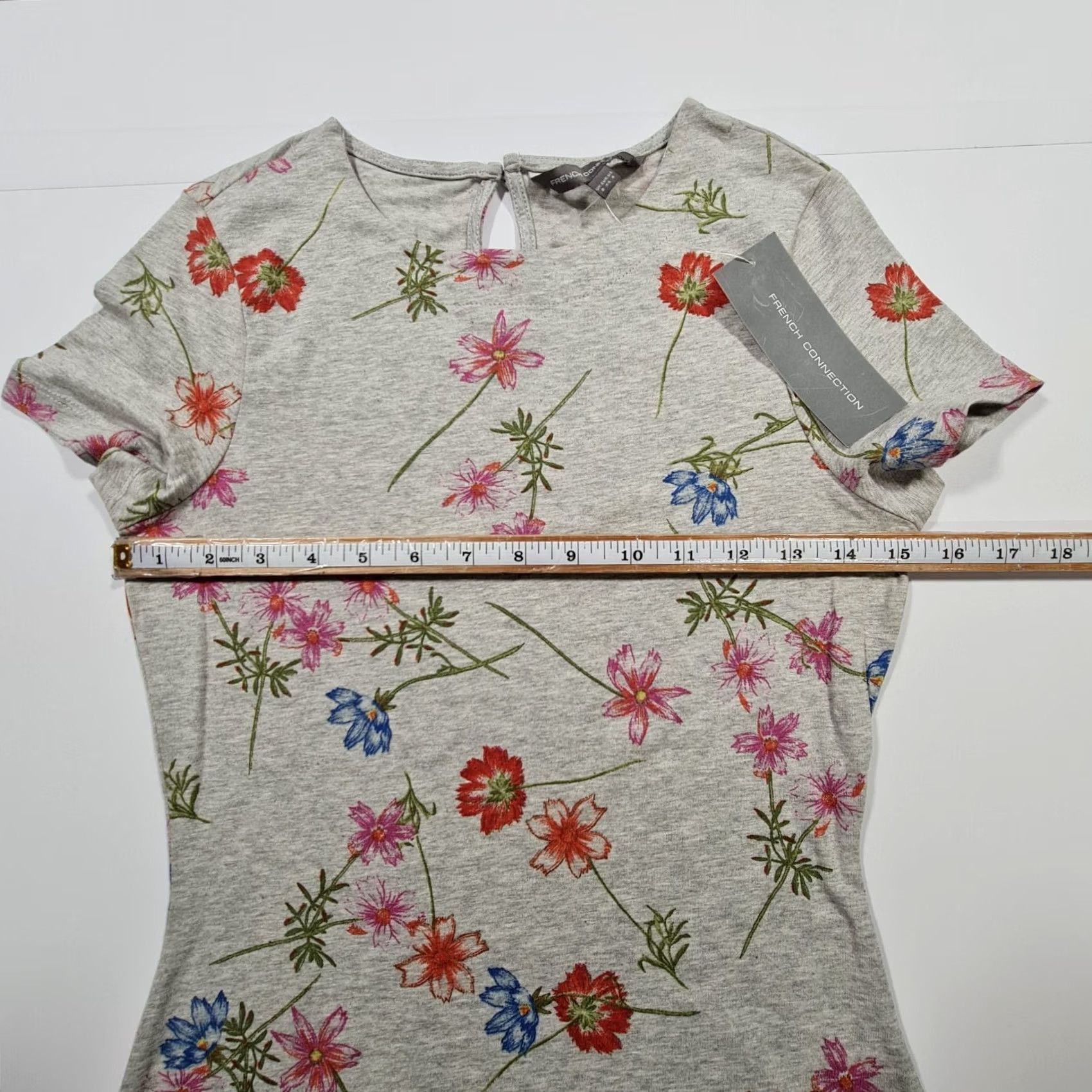 French Connection French Connection Womens Dress Grey 8 UK Floral Short Sleeves Jersey Bodycon Dress Size M / US 6-8 / IT 42-44 - 5 Thumbnail