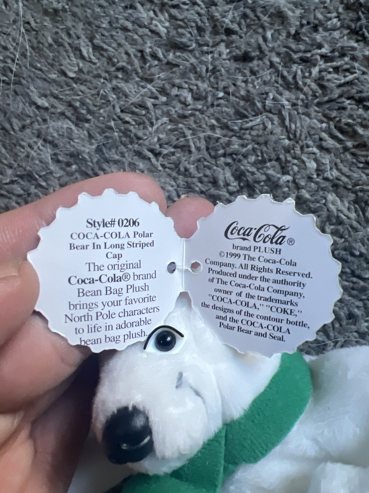 Coca Cola 1999 Coca-Cola Polar Bear In Long Striped Cap Bean Bag Plush Size ONE SIZE - 4 Thumbnail