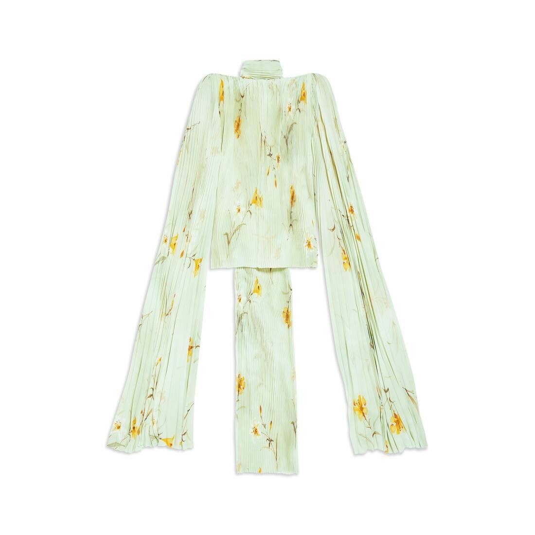 Balenciaga o1bcso1str0525 Lilies Scarf Pleated Blouse in Multicolor Size L / US 10 / IT 46 - 6 Thumbnail