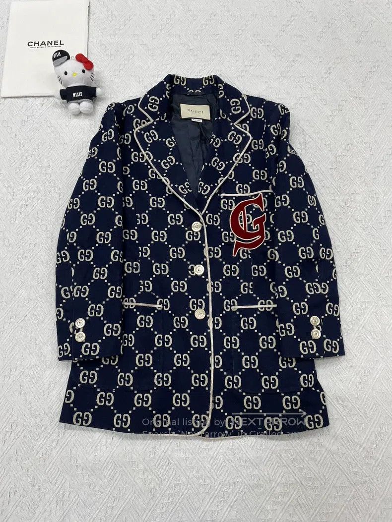 Gucci Gucci Blue full logo full double G coat jacket Size XS / US 0-2 / IT 36-38 - 1 Thumbnail