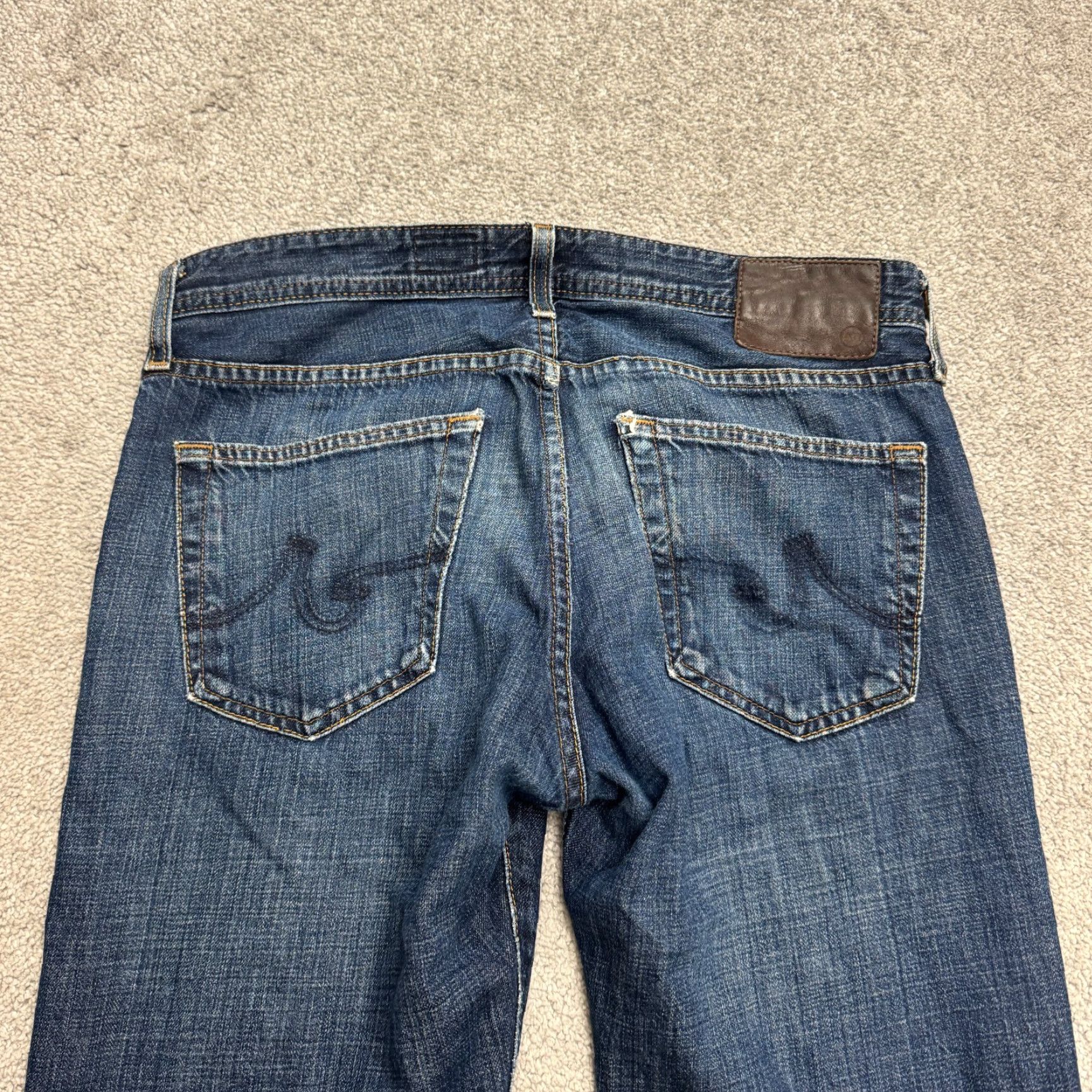 Vintage AG Adriano Goldschmied The Matchbox Jeans Slim Straight Mens 32x34 Blue Distressed 5-Pocket Denim Cotton Blend Casual Retail Size US 32 / EU 48 - 5 Thumbnail