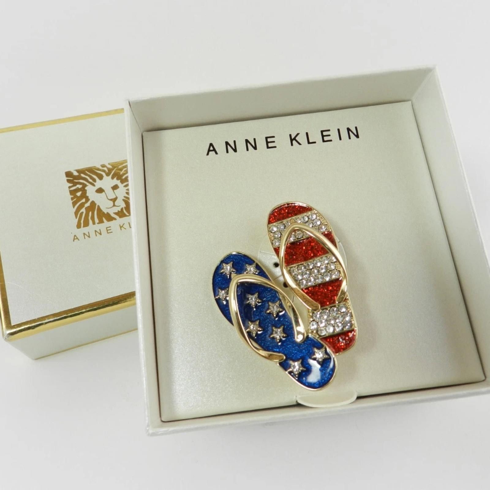 Other Anne Klein Gold-Tone Stars & Stripes Flip-Flops Pin Size ONE SIZE - 2 Thumbnail