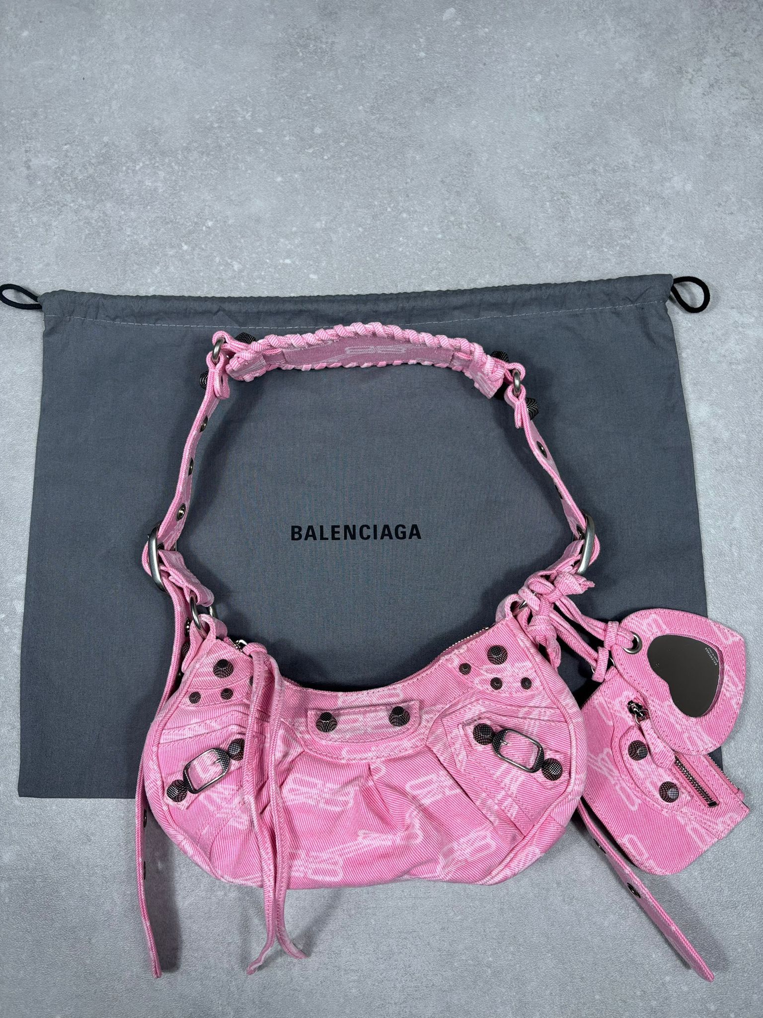 Balenciaga Balenciaga Le Cagole XS Denim Graffiti Pink Heart Mirror Size ONE SIZE - 1 Thumbnail