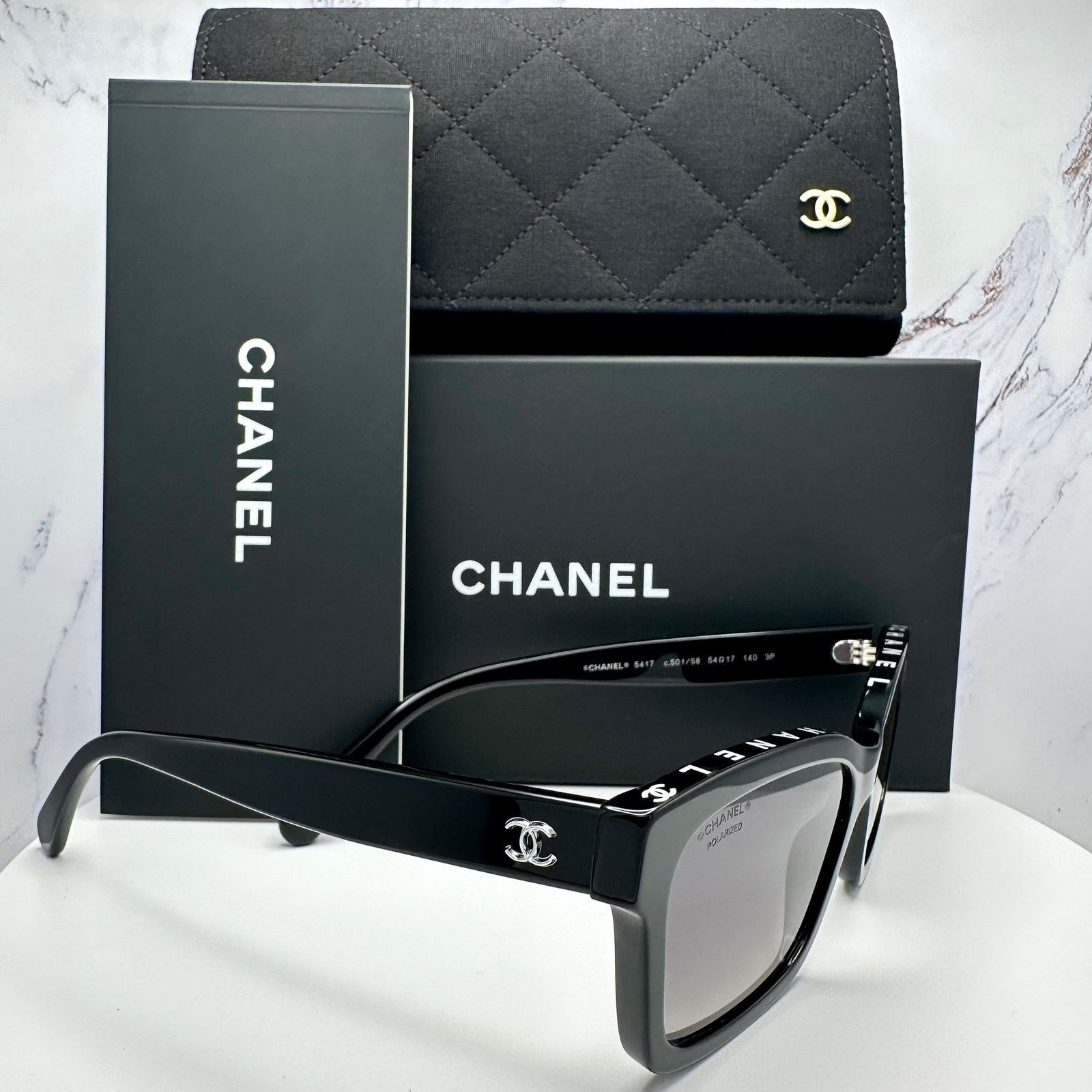 CHANEL Sunglasses 5153 Chanel CC 5153 Sunglasses Black and Beige Squared... | Depop main image 3