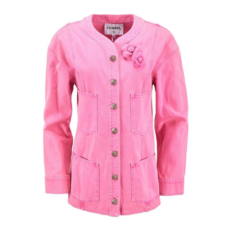 Chanel Chanel SS 2021 Runway CC Pink Camelia Denim Jacket 34 Size XS / US 0-2 / IT 36-38 - 4 Thumbnail