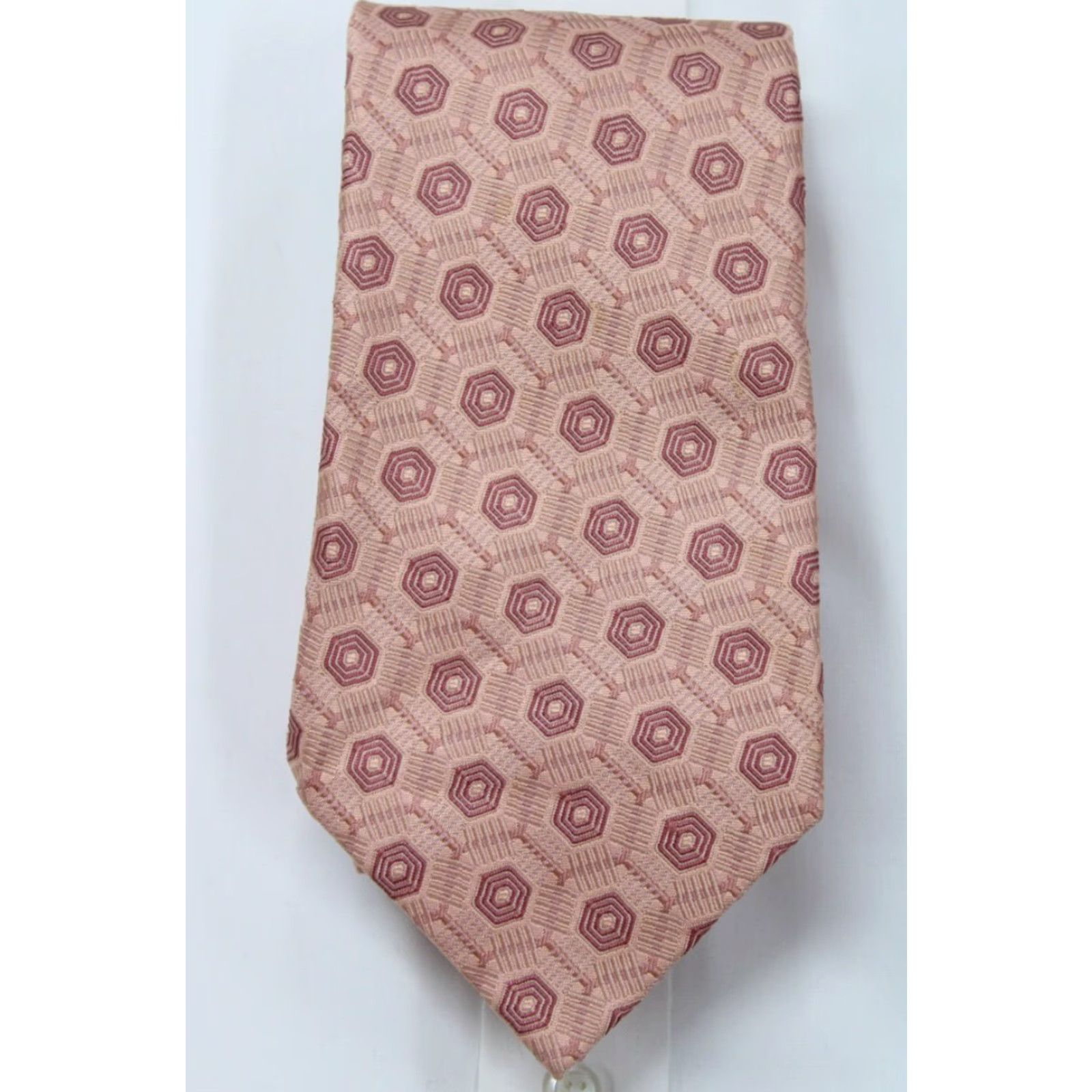 Vintage Daniel de Fasson Trifold Necktie Men's Peachy-Pink 58" x 4" Designer Silk Tie Geometric Pattern Money Stylish Size ONE SIZE - 7 Thumbnail