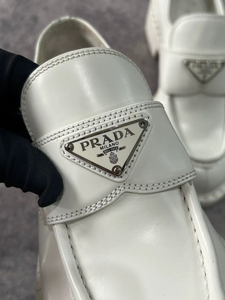 Prada Prada White Loafers with Triangle Logo-2506 Size US 6 / IT 36 - 2 Thumbnail