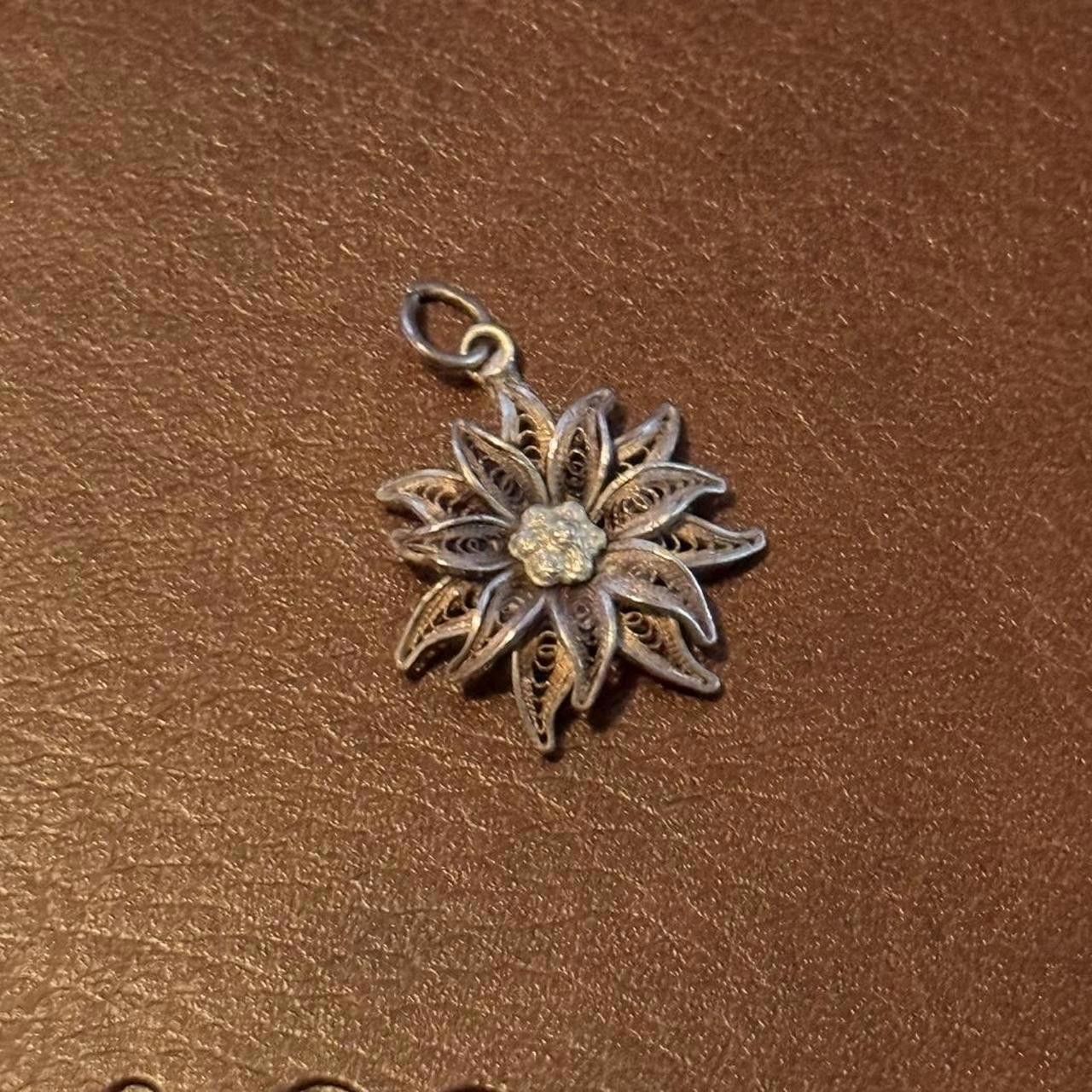 Designer Vintage Sterling Silver Flower Pendant/Charm Size ONE SIZE - 2 Thumbnail