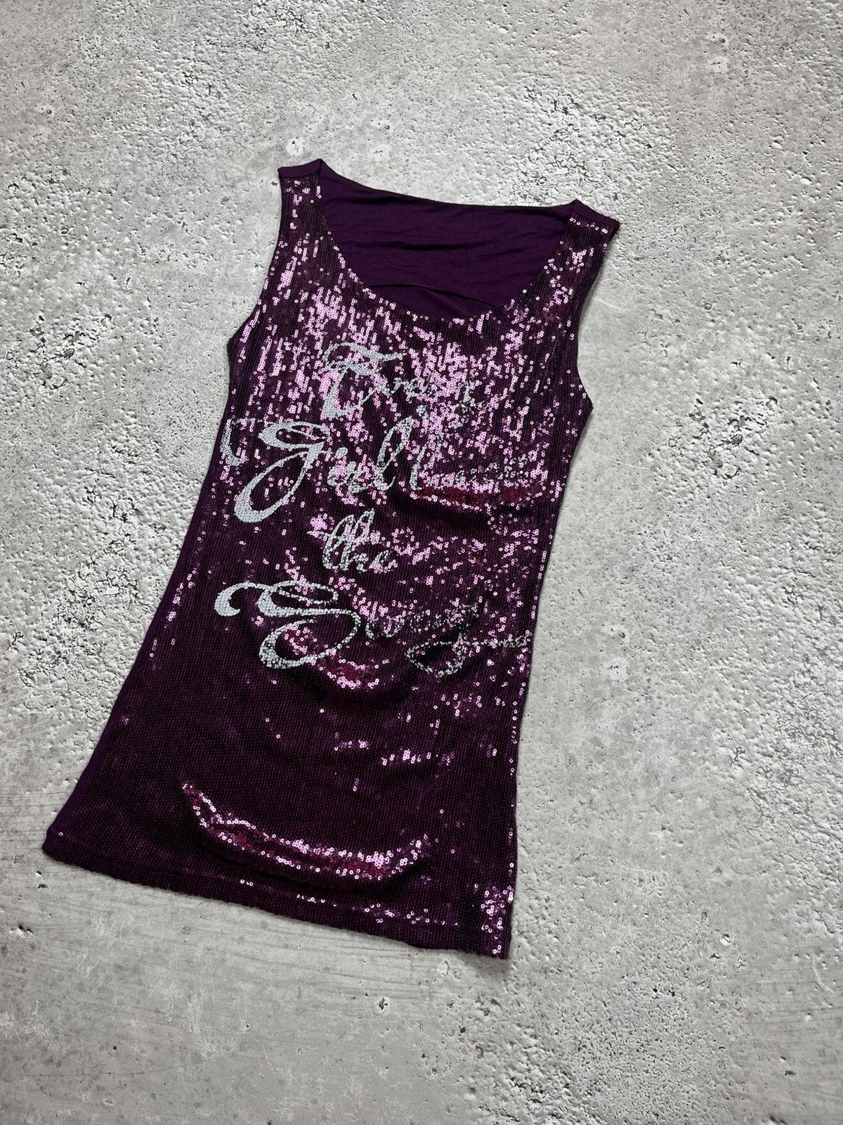 Other Y2K Purple Sequin Tank Top “Every Girl Loves the Swag” Size XS / US 0-2 / IT 36-38 - 2 Thumbnail