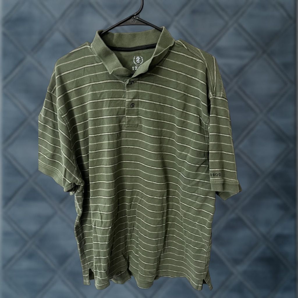 Izod VINTAGE IZOD GOLF POLO Shirt Mens 2XL Green Striped Short Sleeve Knit 100% Cotton Regular Fit Golf Casual Size US XXL / EU 58 / 5 - 1 Thumbnail