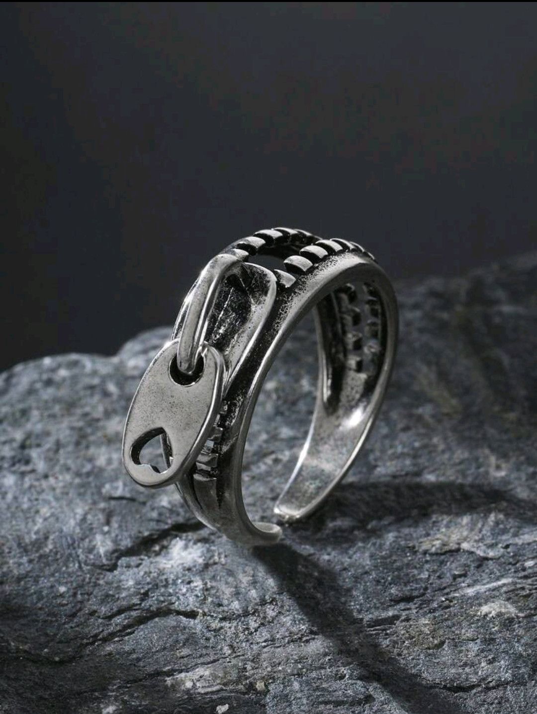Designer × Vintage Men Zip Design Cuff Ring Copper Size ONE SIZE - 2 Thumbnail