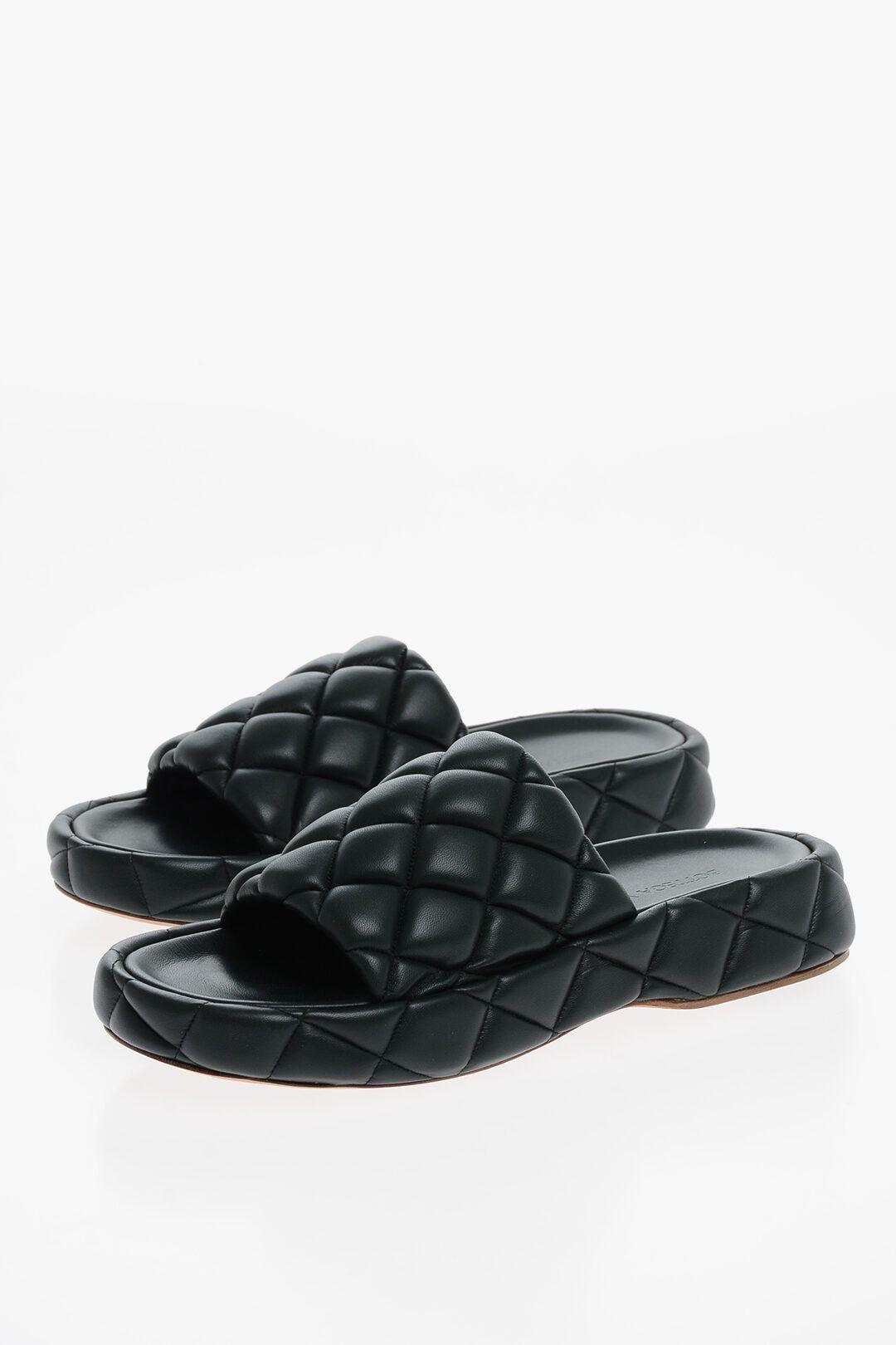 image of Bottega Veneta Quilted Padded Platform Slides in Dark Green Black, Men's (Size 8)