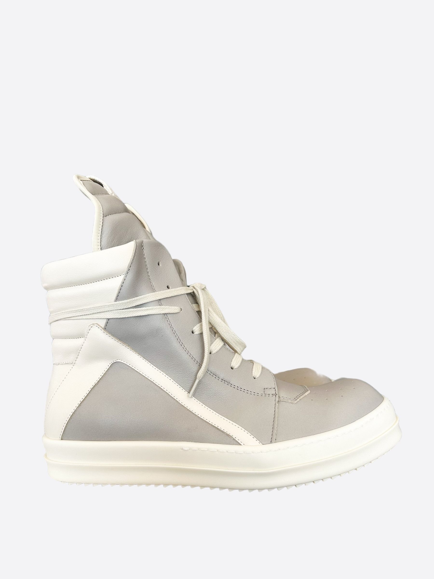 image of Rick Owens Grey & White Geobasket Sneakers, Men's (Size 9)