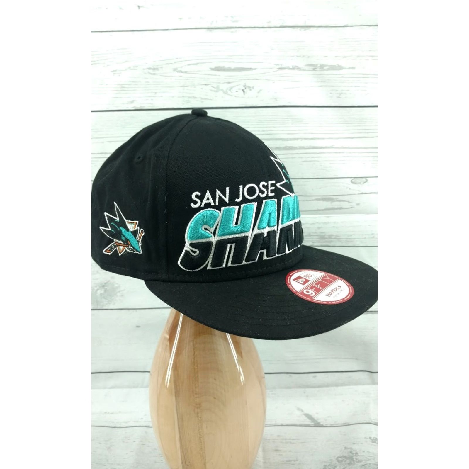 New Era New Era NHL San Jose Sharks Classic Snapback Hat Big Front Letter Logo Cap Mens Adjustable Black Blue Cap Size ONE SIZE - 3 Thumbnail