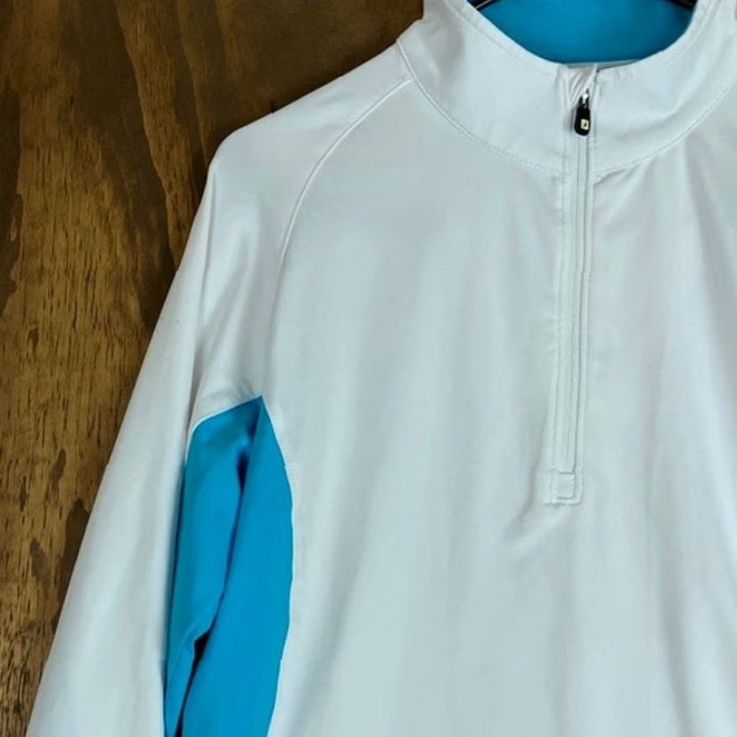 Footjoy FootJoy Womens Jacket White Blue Mid Layer 1/4 Zip Stretch Medium Jacket Womens Adult M White Blue 1/4 Zip Casual Travel Workwear Golf Outdoors Size M / US 6-8 / IT 42-44 - 4 Thumbnail