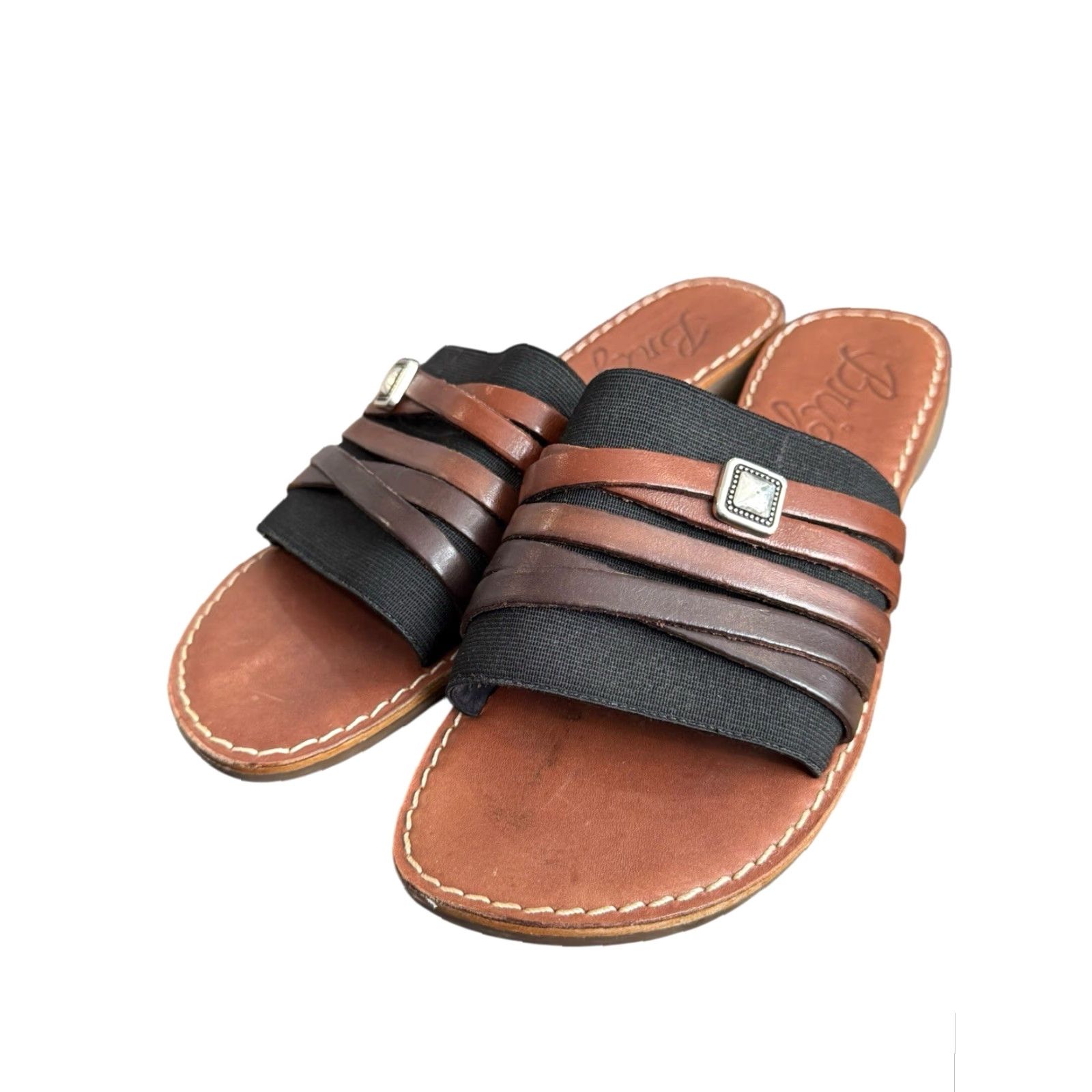 Brighton BRIGHTON Allman Flat Leather Sandals Women’s 7.5 M Brown Caramel Leather Upper Lining Insole EUC Slip-On Medallion Size US 8 / IT 38 - 4 Thumbnail