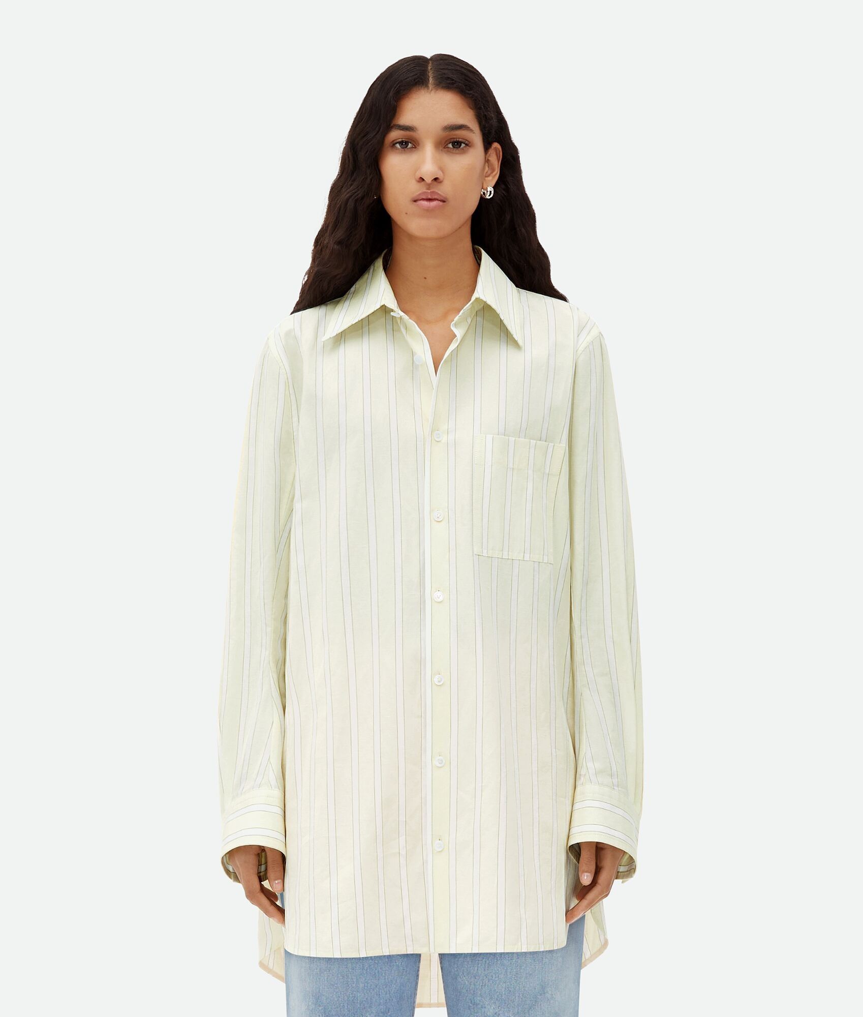 Bottega Veneta o1n1vont0325 Cotton And Linen Relaxed Striped Shirt Size XS / US 0-2 / IT 36-38 - 1 Thumbnail
