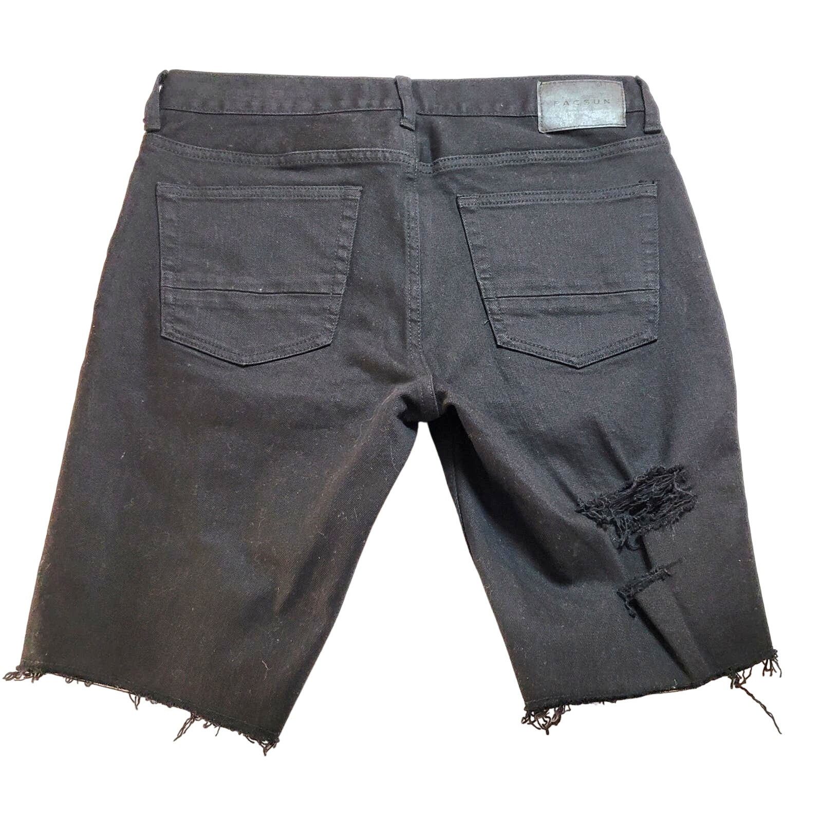 Pacsun PACSUN Men's Black Denim Shorts W32 Distressed Holes Frayed Size US 32 / EU 48 - 2 Thumbnail