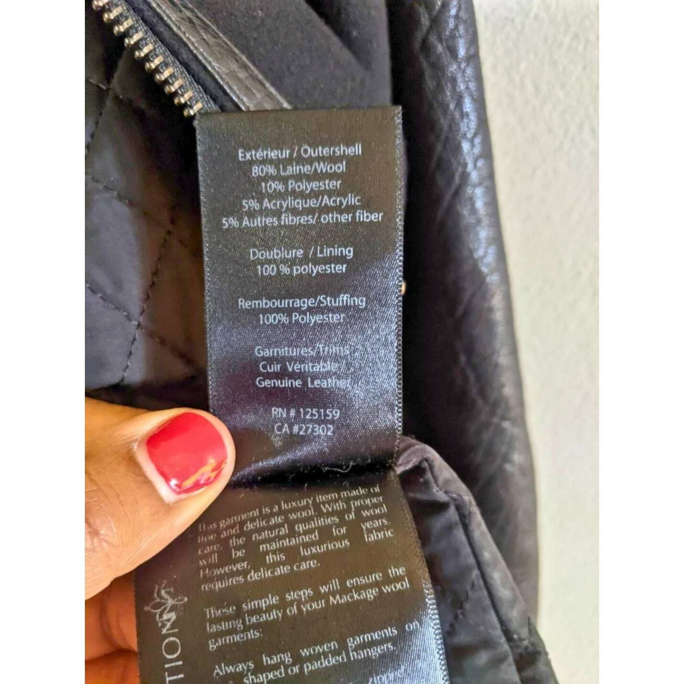 Mackage Mackage Wool Leather Sleeve Coat XS Black Moto Style Jacket Size XS / US 0-2 / IT 36-38 - 8 Thumbnail