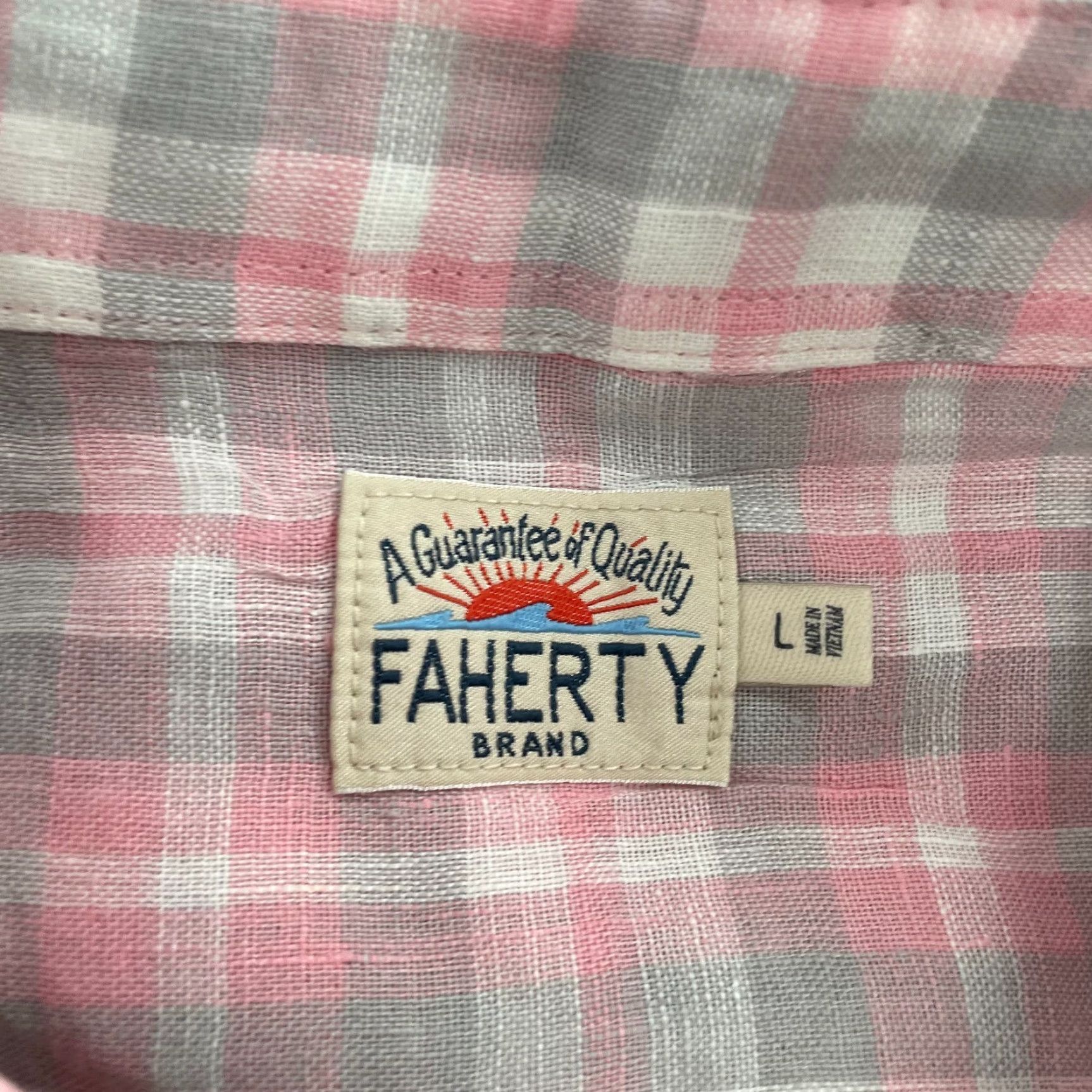 Faherty Faherty Button-Up Shirt Adult Large Pink Plaid Linen Long Sleeve Pocket Casual Mens Size US L / EU 52-54 / 3 - 5 Thumbnail