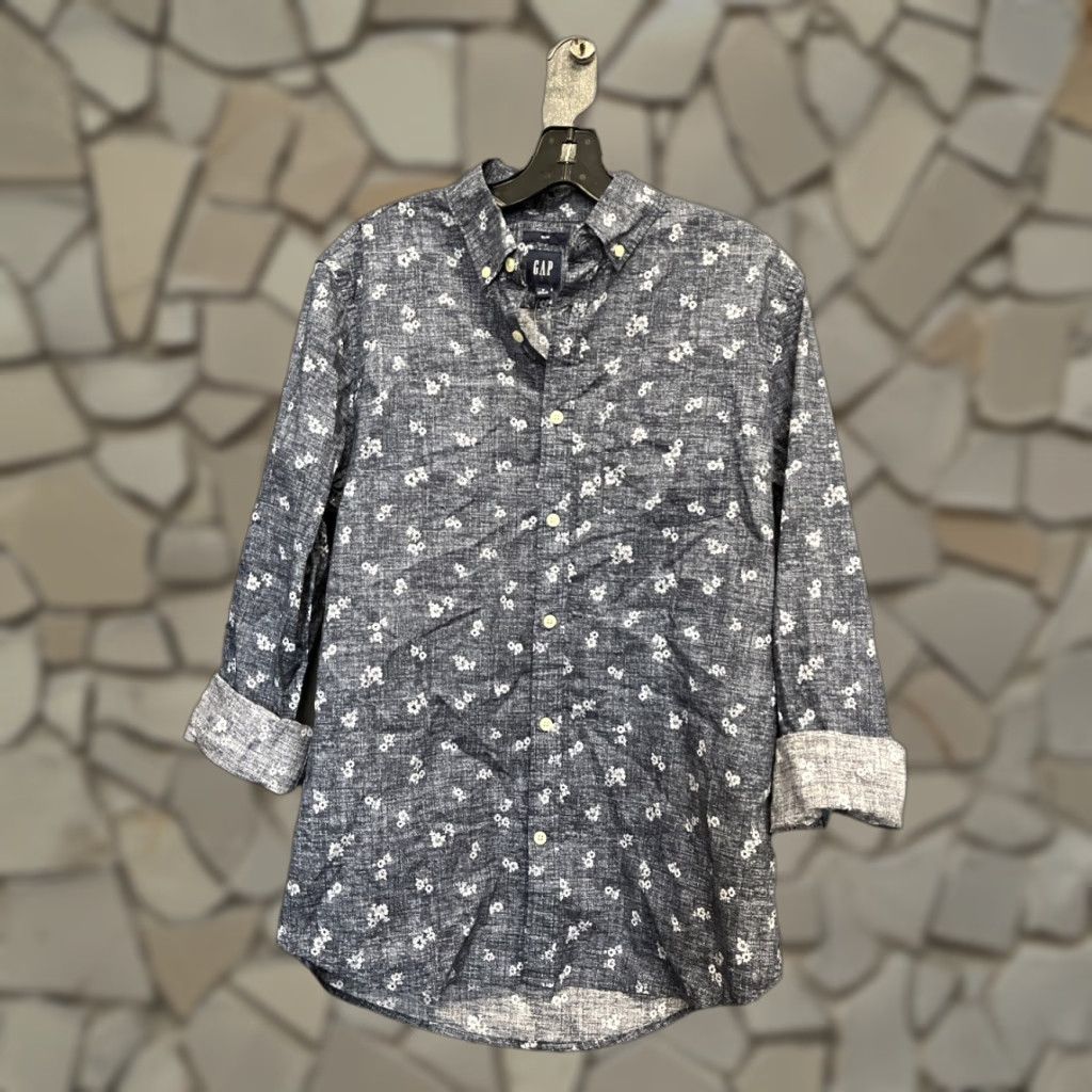 NWT Gap Floral Button-Up Shirt in Blue Size Medium Mens