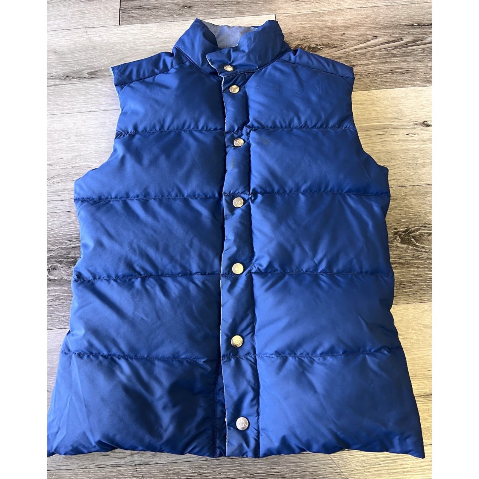 VINTAGE Gerry Vest XS Blue Reversible Puffer Down Snap USA Made 