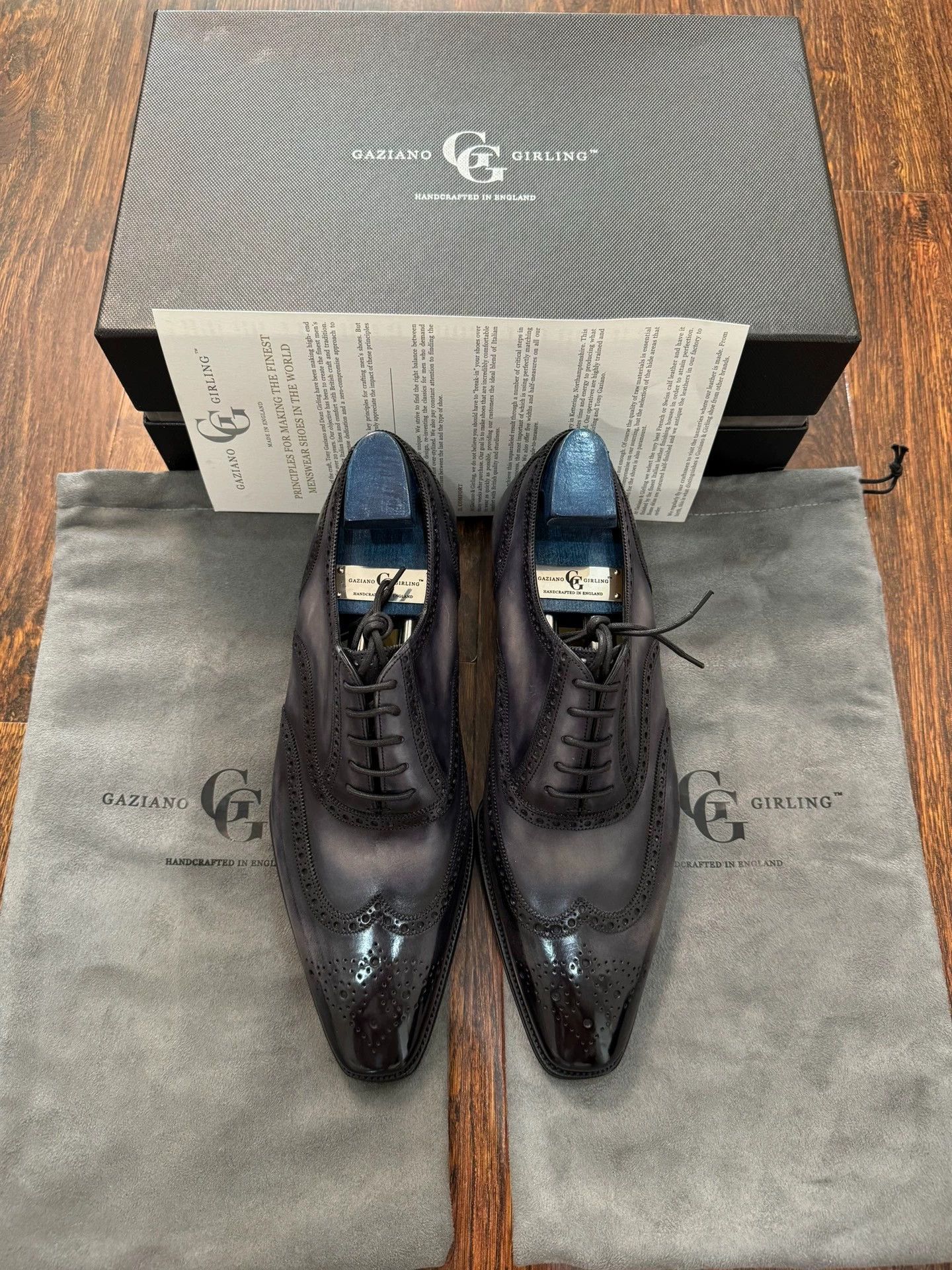 Gaziano & Girling GG Deco MTO UK7 7F Black-Gray Carved Burnished Oxford Size US 7 / EU 40 - 1 Thumbnail