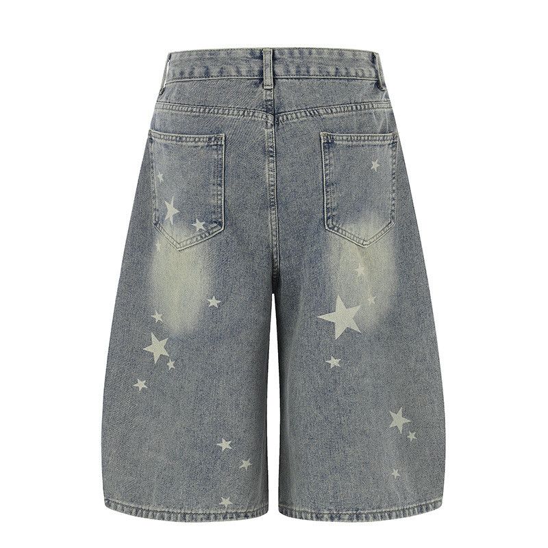 Vintage Men's American Retro Street Star-Patterned Denim Shorts Size US 32 / EU 48 - 2 Thumbnail