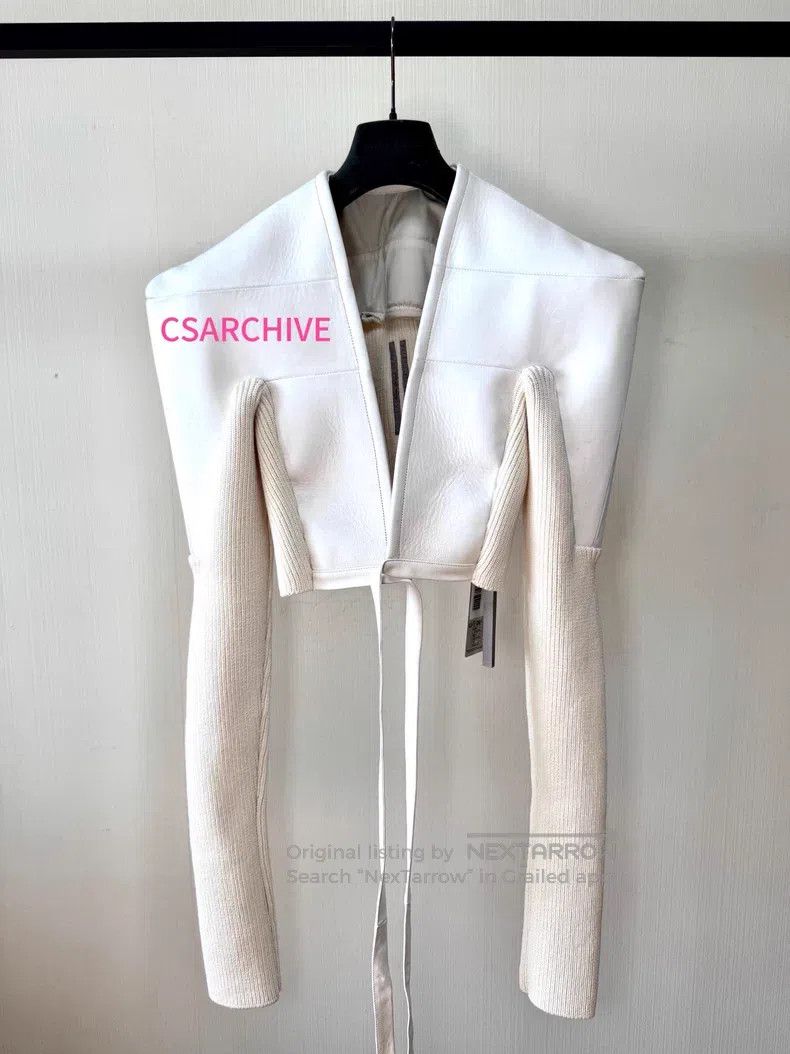 RICK OWENS White Leather Shoulder Pad Jacket